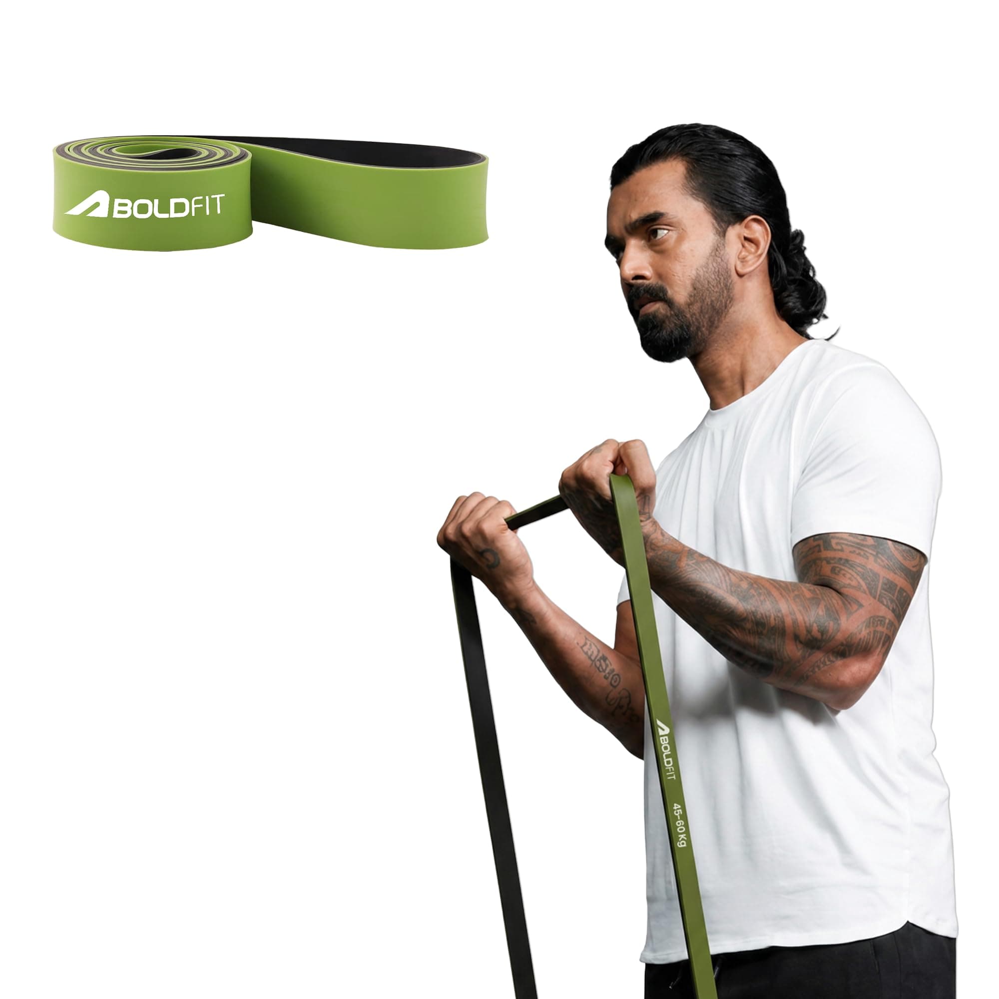 Boldfit Resistance Bands for Workout Dual Color Heavy Resistance Band for Stretching, Pull ups, Home Exercise Resistance Band for Gym Workout Stretch for Men and Women - Green (40-60kg Resistance)