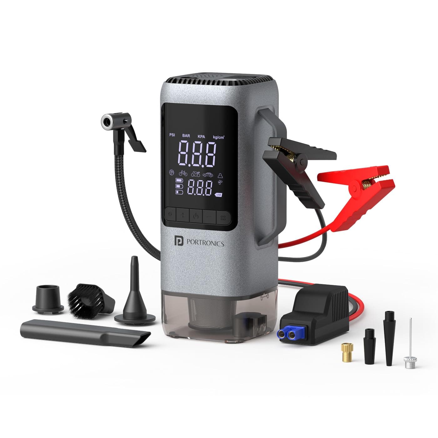 Portronics Vayu Cop 6-in-1 Rechargeable BLDC Car Emergency Kit with 12V Jump Starter, Tyre Inflator, 5000Pa Vacuum Cleaner, 10,000 RPM Air Blower, LED Flashlight, 5W Power Bank, 4X 2000mAh Batteries