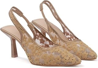 SELFIEE Women’s Floral Embroidered Mesh Mules Style Pointed Toe Slingback Stilettos Heel Sandals