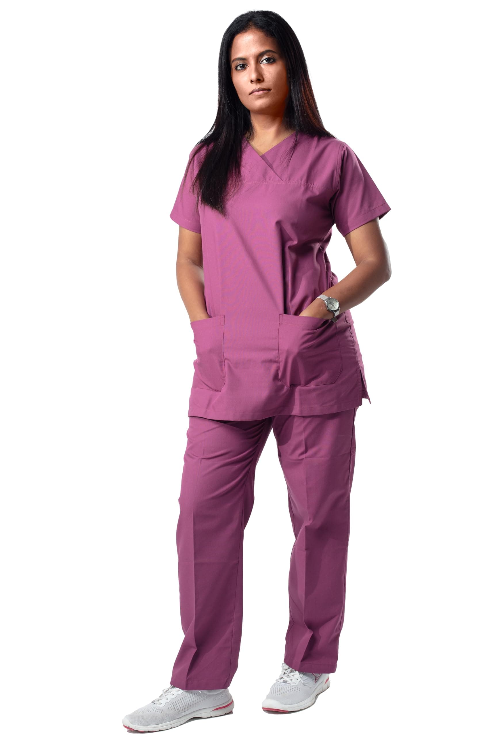 Uniform Craft Women’s 4 Pocket Scrub Suit Set | Medical Uniform | Cross V-Neck Poly Cotton | Short Sleeve Hospital Wear | Ideal for Doctors & Nurses (Plum, XL)