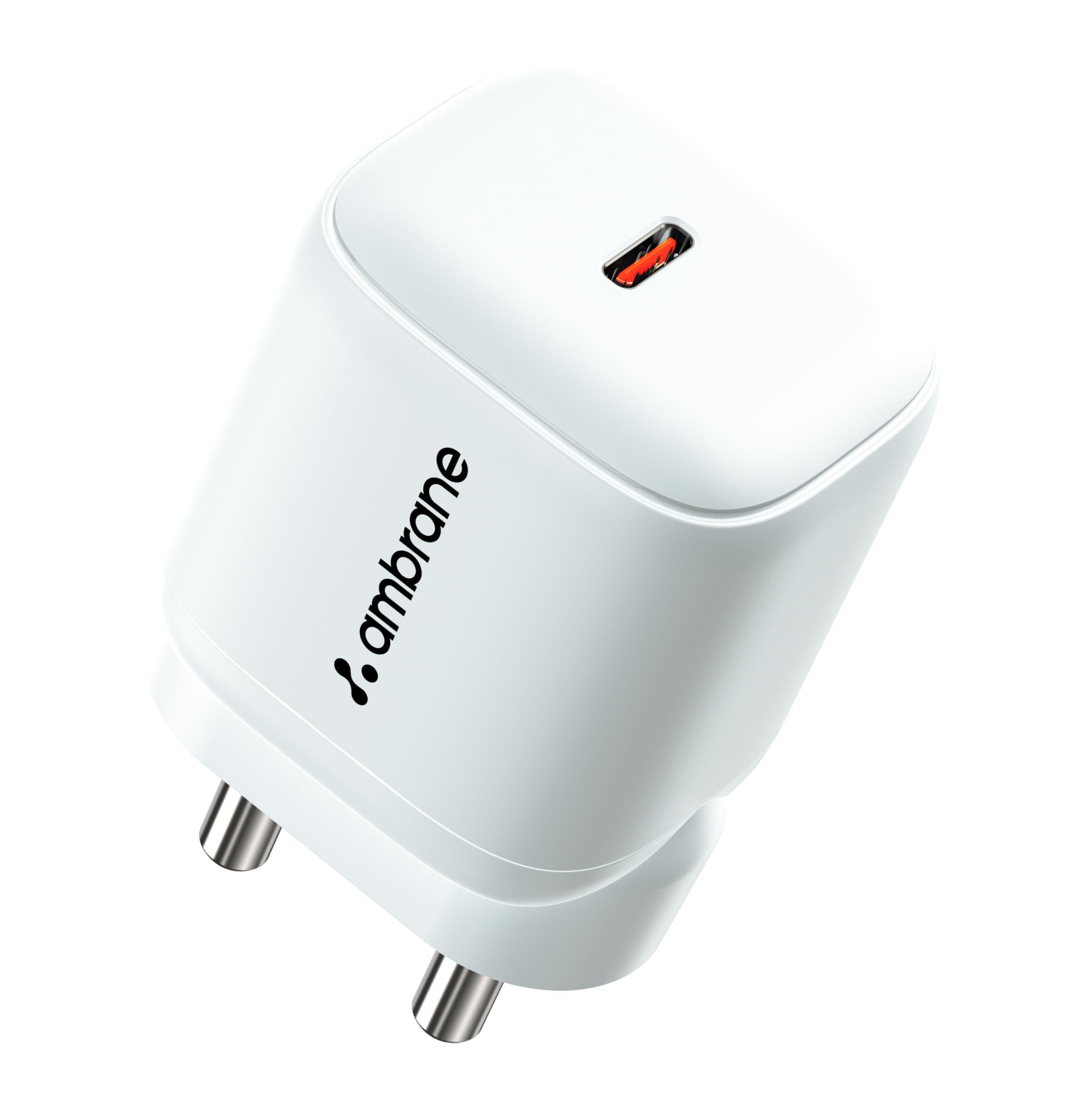 Ambrane 45W Fast Type C Charger Adapter for Mobiles & Type C Laptops, Small Size, GaN Charger, PD Technology, for iPhone, Samsung, MacBook, Android Mobiles, Type C Laptops, iPad (Charge i45, White)