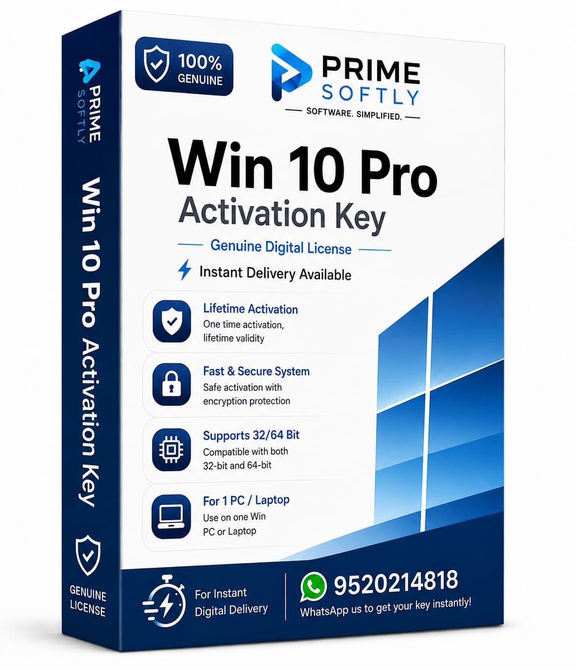 Win 10 Pro Activation Key | Genuine License | Fast Digital Delivery | Supports Both 32 Bit and 64 Bit Operating Systems