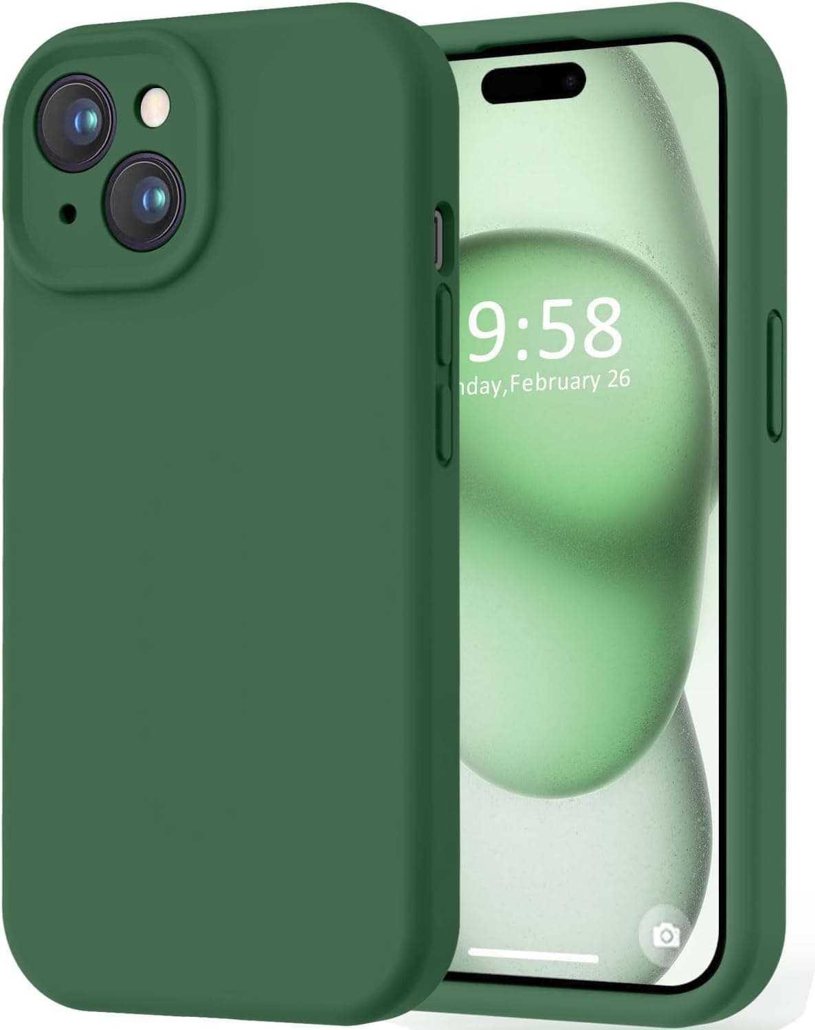 DIZORO Compatible for iPhone 15 Plus Case 6.7, Slim Liquid Silicone 3 Layers Full Covered Soft Gel Rubber Phone Case Protective Cover 6.7 Inch - Forest Green