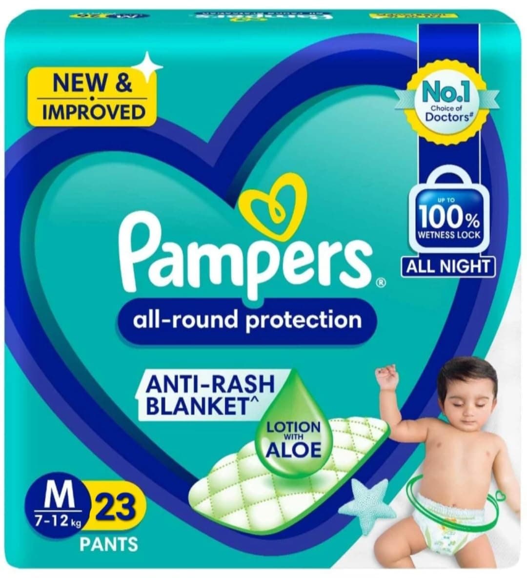 Pampers All round Protection Pants, Medium size baby diapers (MD) 22 Count, Anti Rash diapers, Lotion with Aloe Vera