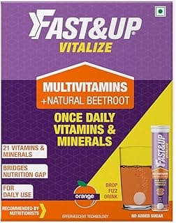 Fast&Up Vitalize - Immunity Essential Multivitamin For Men & Women (60 Effervescent Tablets, Orange Flavor) - 21 Vital Vitamins & Minerals with Vitamin C, D & Zinc For Daily Health & Immunity