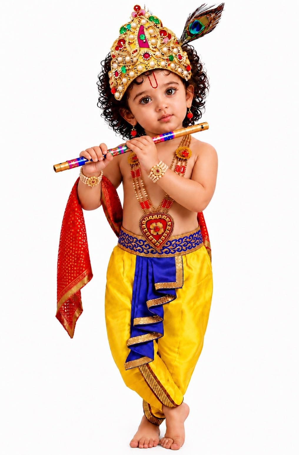 BLU VAPOUR Satin Krishna Dress For Kids, Krishna Dress For Baby Boy, Kanha Dress For Kids, Krishna Costume For Baby Boy,Krishna Costume For Janmashtami, 1-2 Years,Yellow