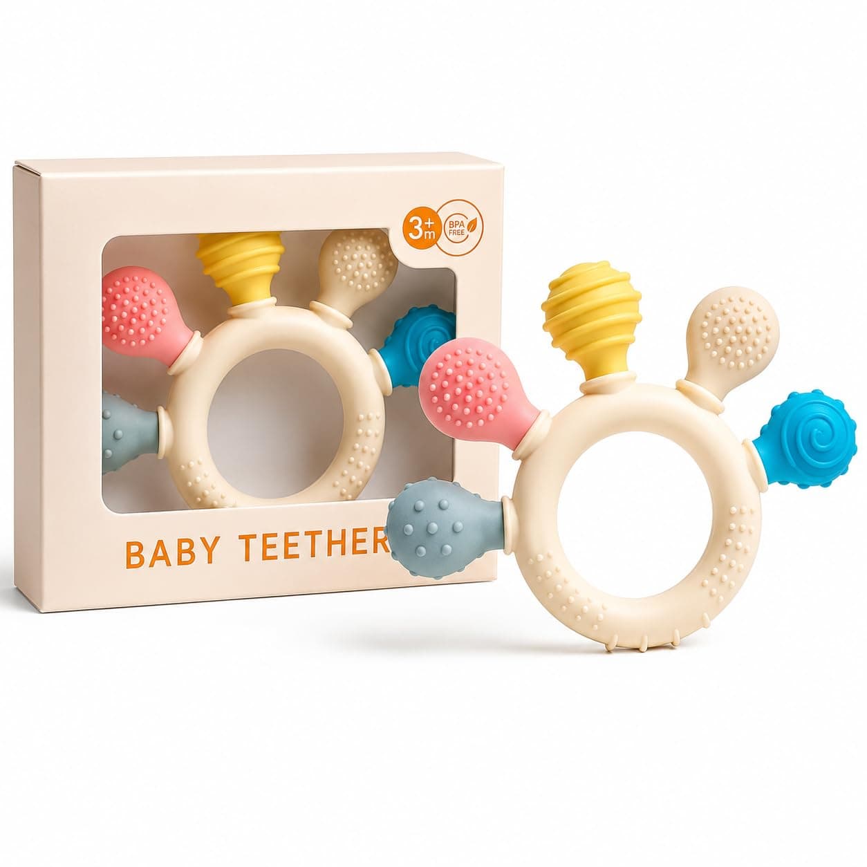 RSTER Silicone Baby Teether for 0–6, 3–6 & 6–12 Months, Soft BPA-Free Teething Toy for Babies, Food Grade Silicone Teether, Easy Grip Chew Toy, Infant Gum Relief, Sensory Toy for Baby Boys & Girls