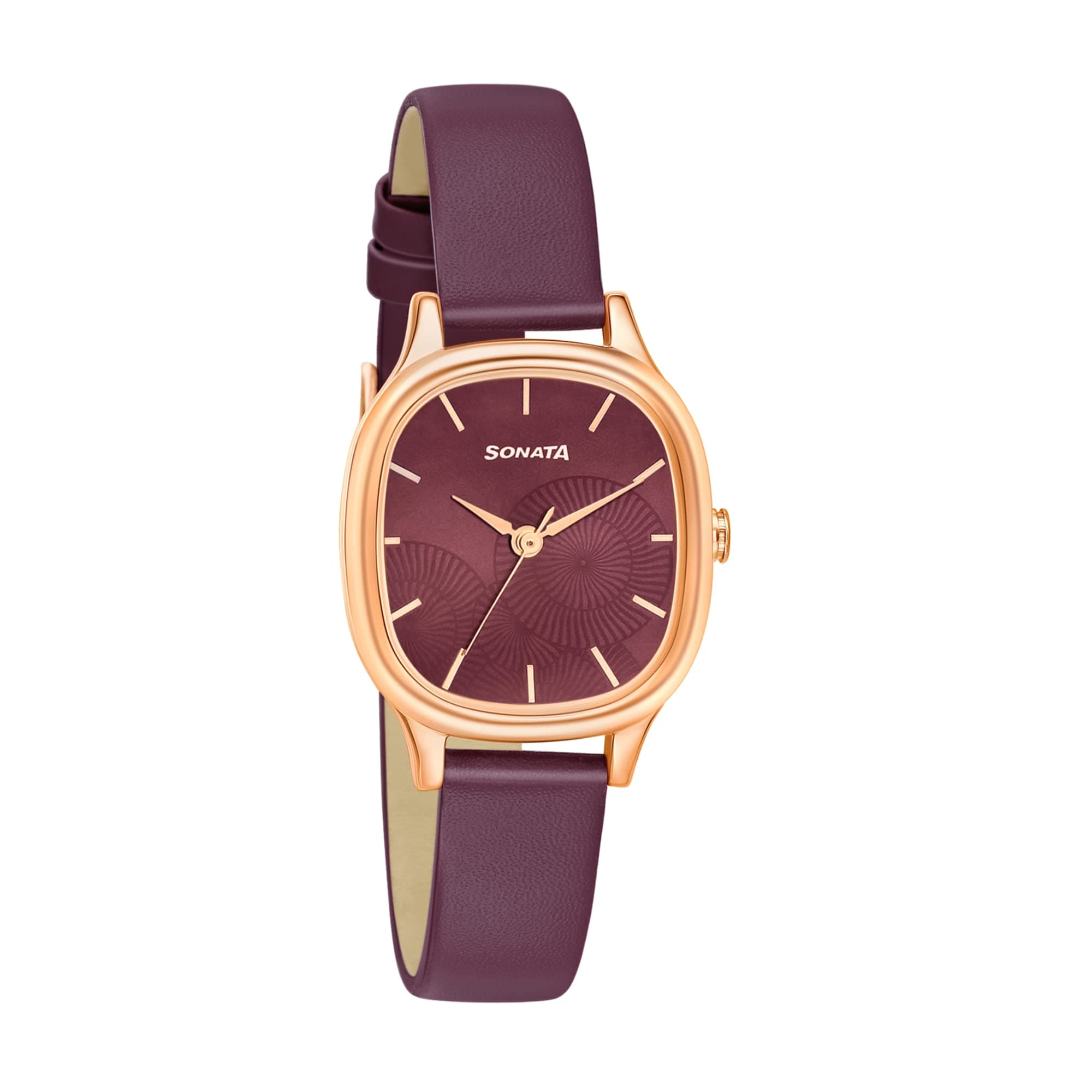 Sonata Linnea Quartz Analog Maroon Dial Maroon Leather Strap Watch for Women - NT8173WL01