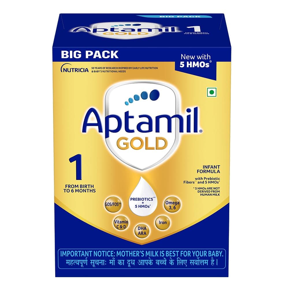 Aptamil Gold Infant Formula for Babies - Stage 1 (Upto 6 months) - with 5HMO and Prebiotics - 3x400g -Bag -in -Box