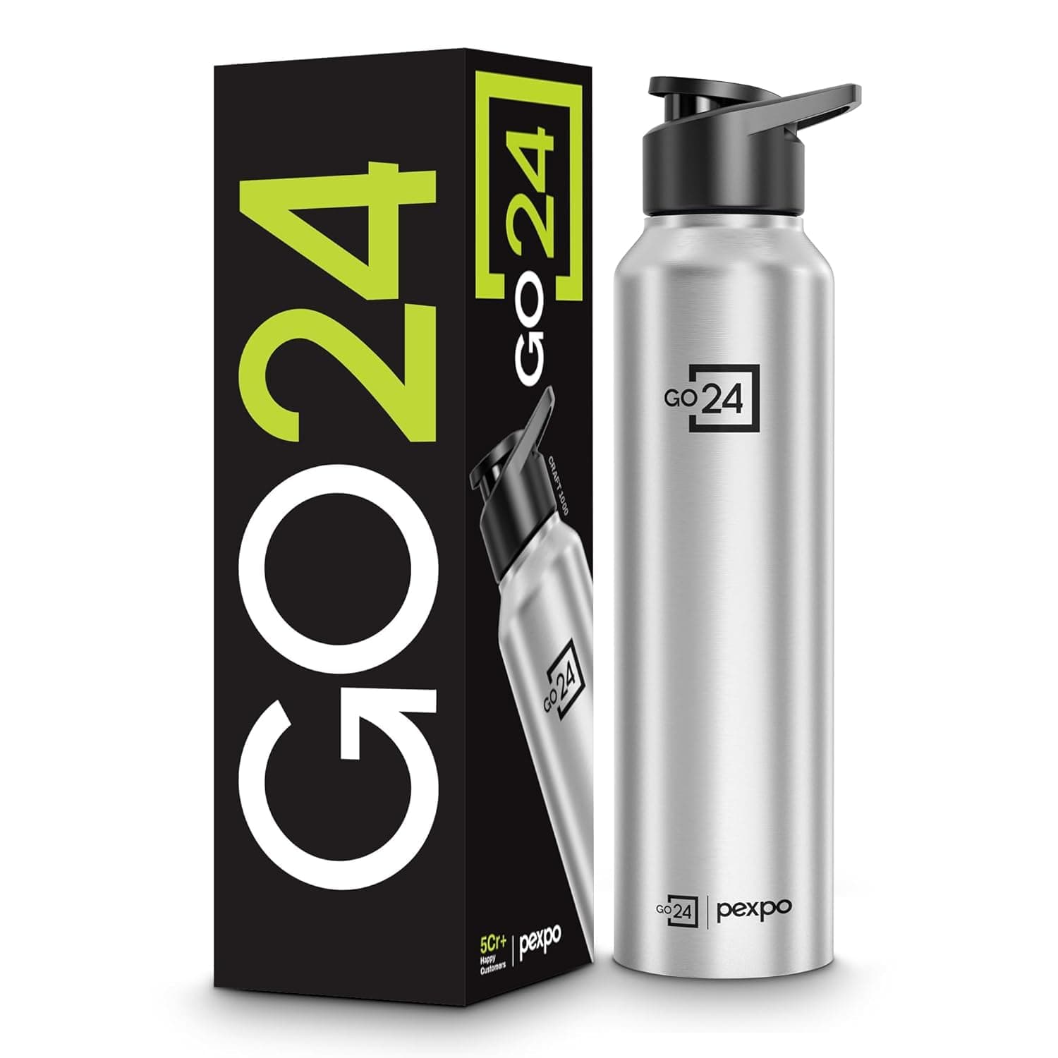 Go24 pexpo Stainless Steel Water Bottle Craft Silver 950ml
