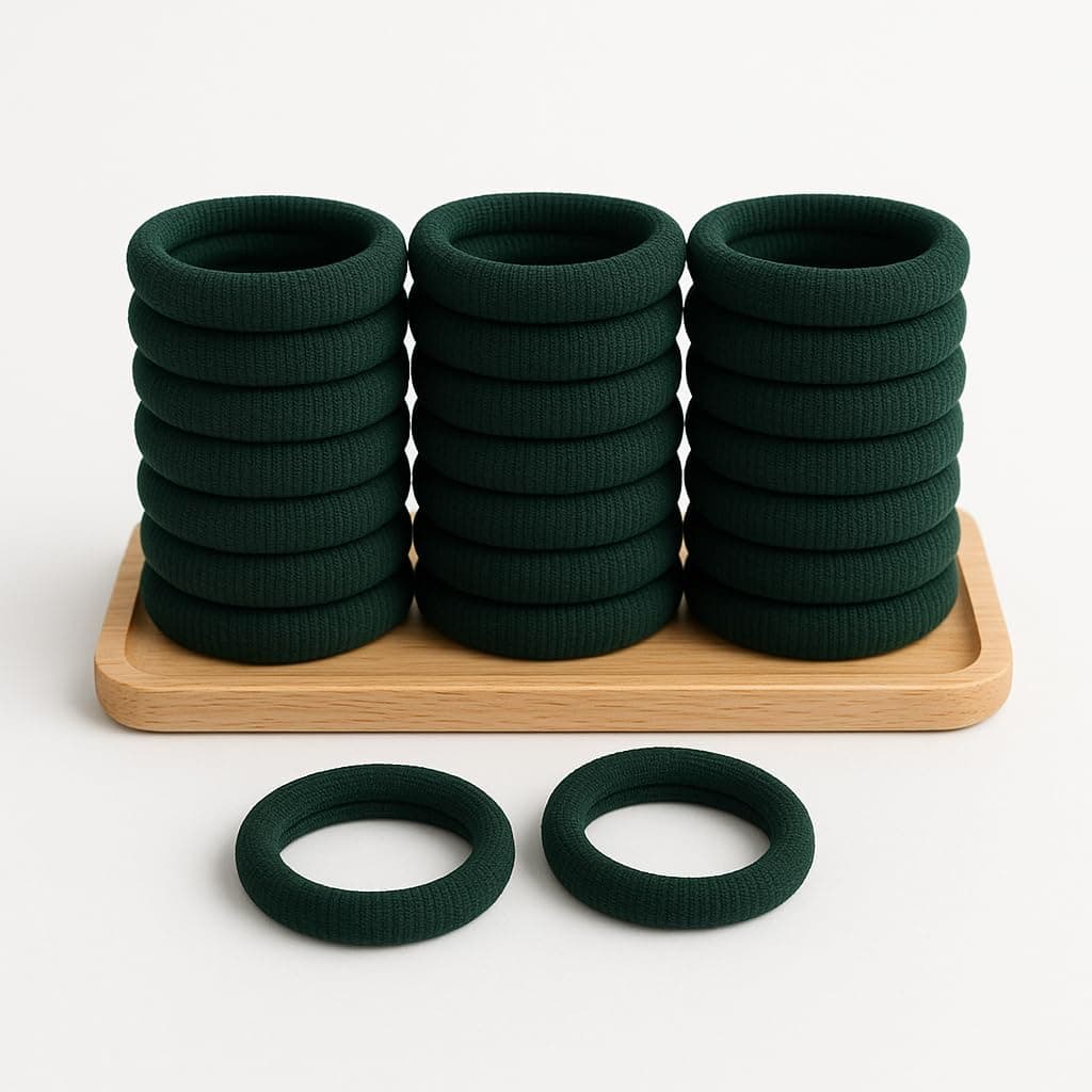 Elina 30 Green Elastic Ponytail Holder Hair Rubber Ties Head Bands Soft Cotton Thick Thin Hair Wear for School Girls, Kids, Women Accessories (Pack of 30)(Green)