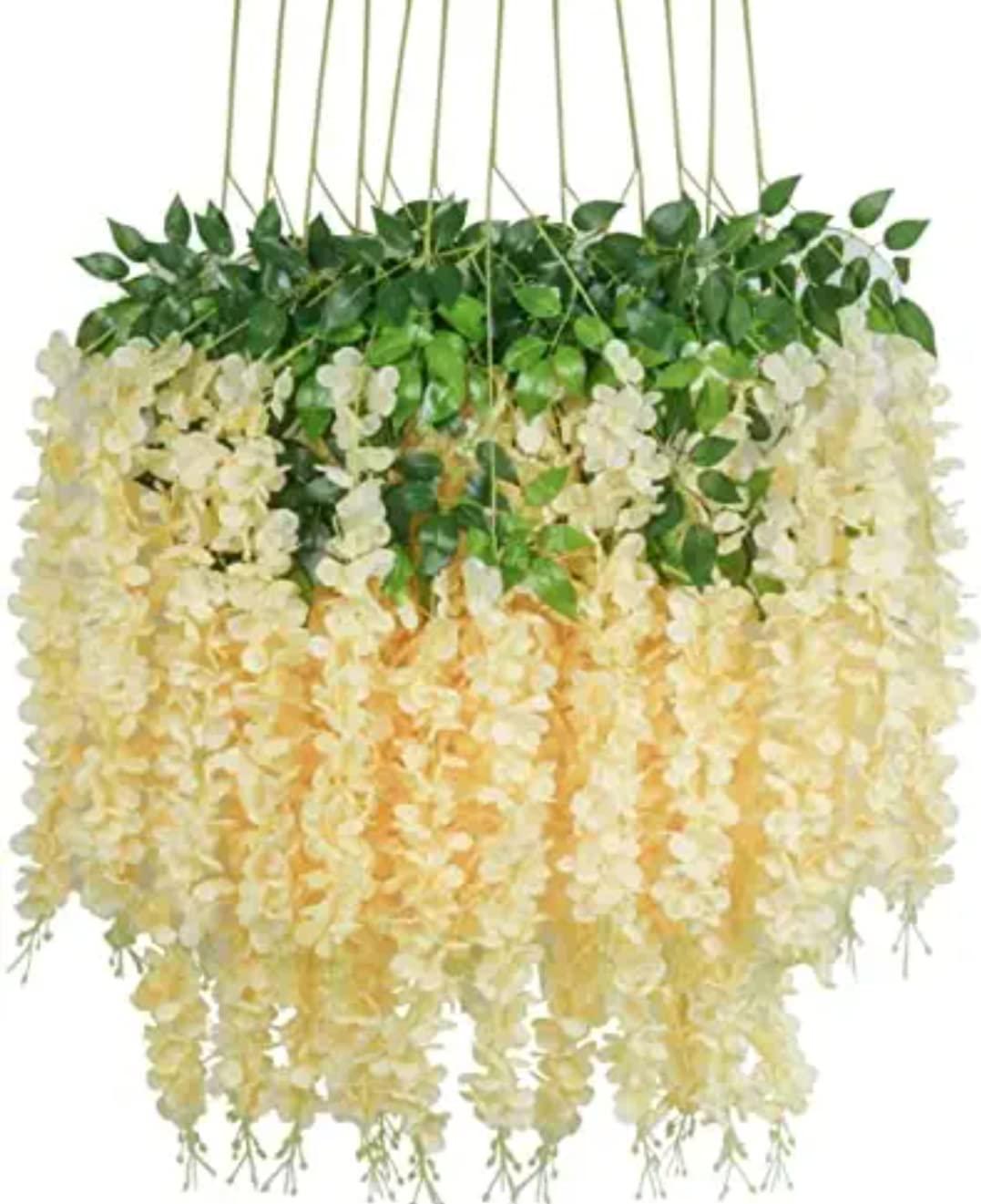 VRB Dec Pack of 12 (43.2Ft) Artificial Wisteria Vine| Ratta Fake Wisteria Hanging | Garland Silk Long Hanging Bush Flowers String for Home Party Wedding Decor (Peach, 12)