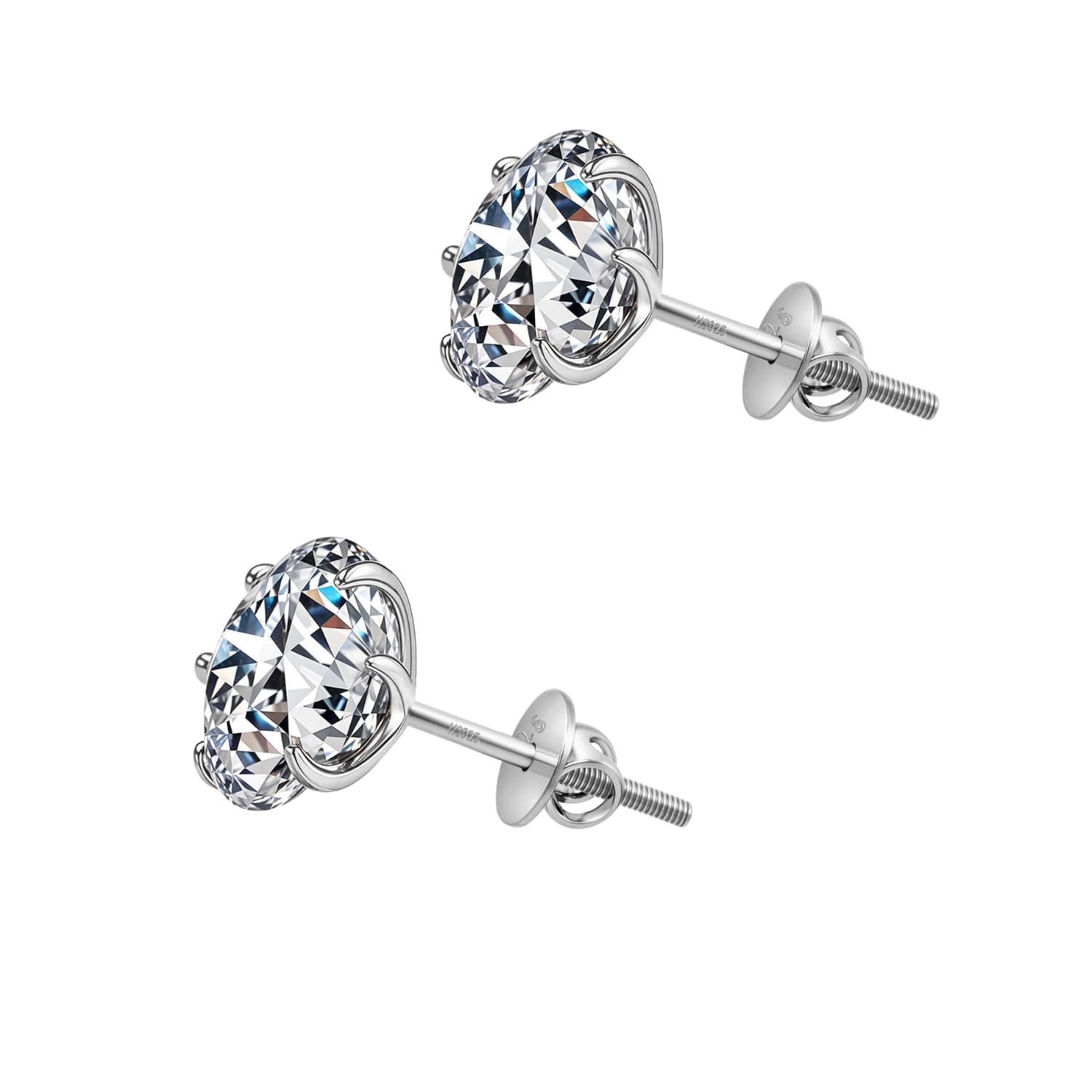 HIGHSPARK 925 Silver Solitaire Screwback Stud Earrings | 92.5 Sterling Silver & Round Brilliant Cubic Zirconia Tops for Men Women | Silver 9mm