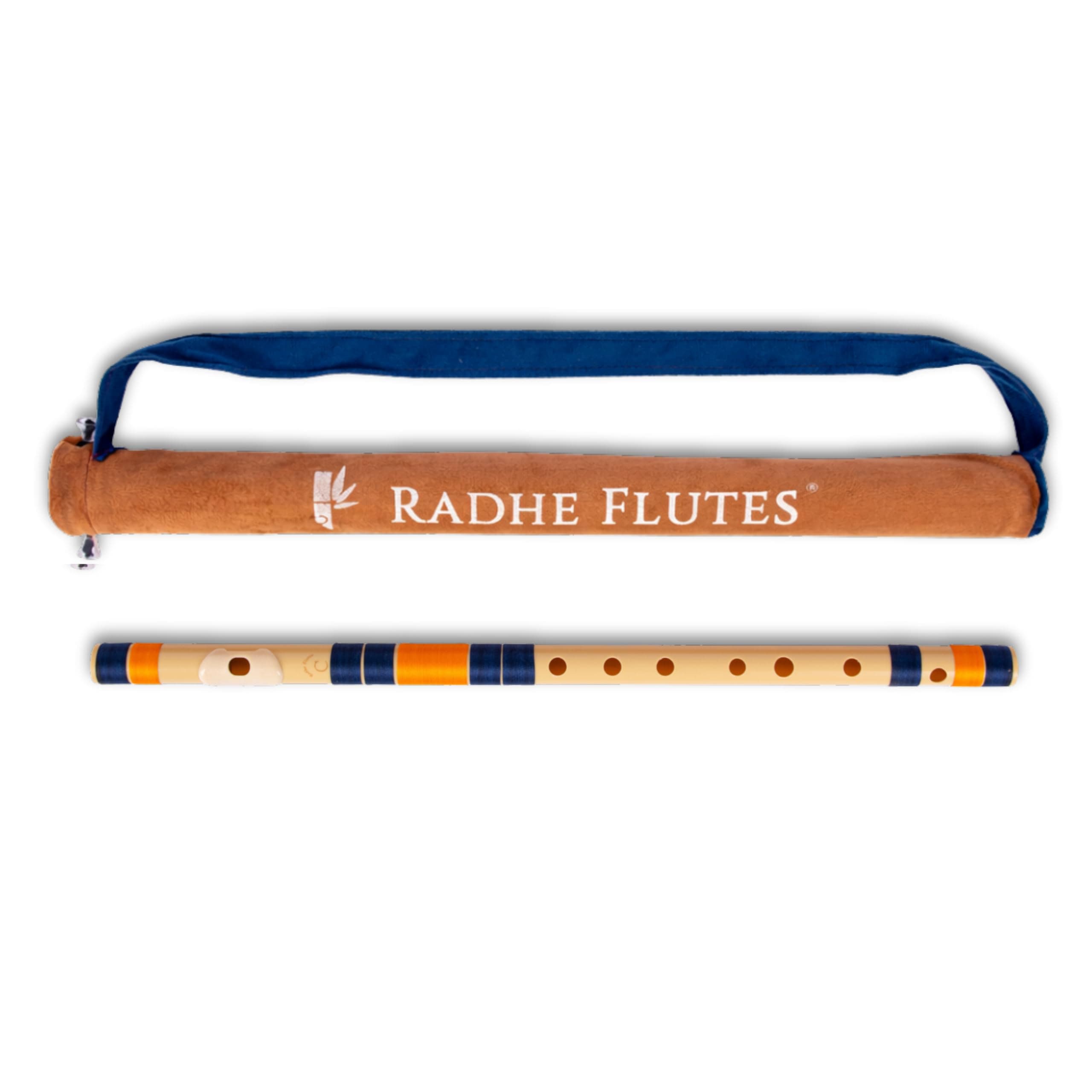 Radhe Flutes | PVC Fiber | C Natural | Right Handed | Dark Blue & Orange Threads | Assorted Colours for Velvet Cover + Complete Flute Beginners Online Course In Hindi and English