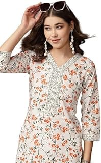 Daevish New Cotton Leaf Printed Casual Straight Kurta for Women | Women Formal Kurti