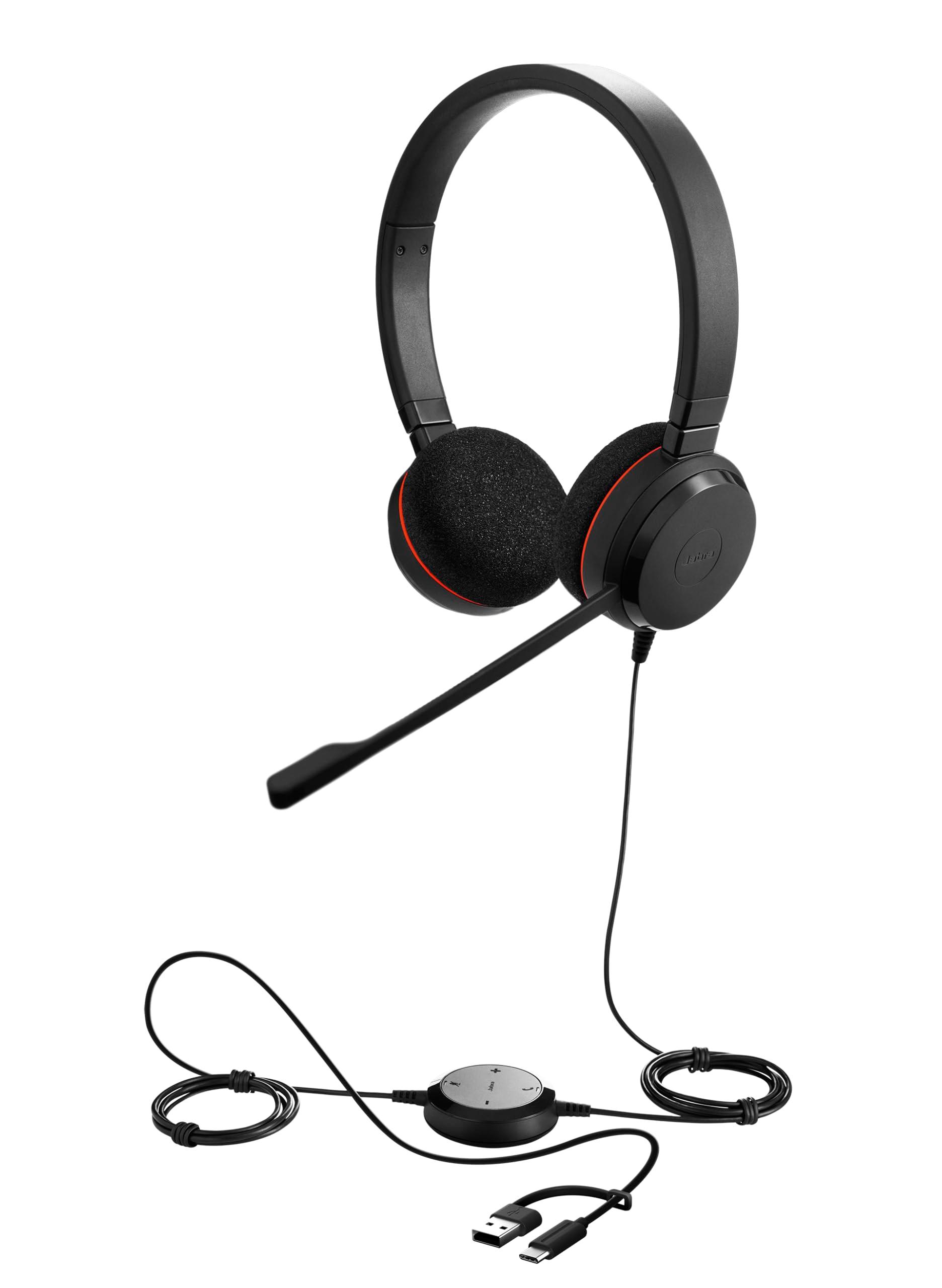 Jabra Evolve 20 MS Stereo USB-C/A Wired Headset with Noise-Cancelling Microphone | MS Teams Certified | Professional On-Ear Business Headphones for PC & Laptop | Plug & Play | Office & Call Center