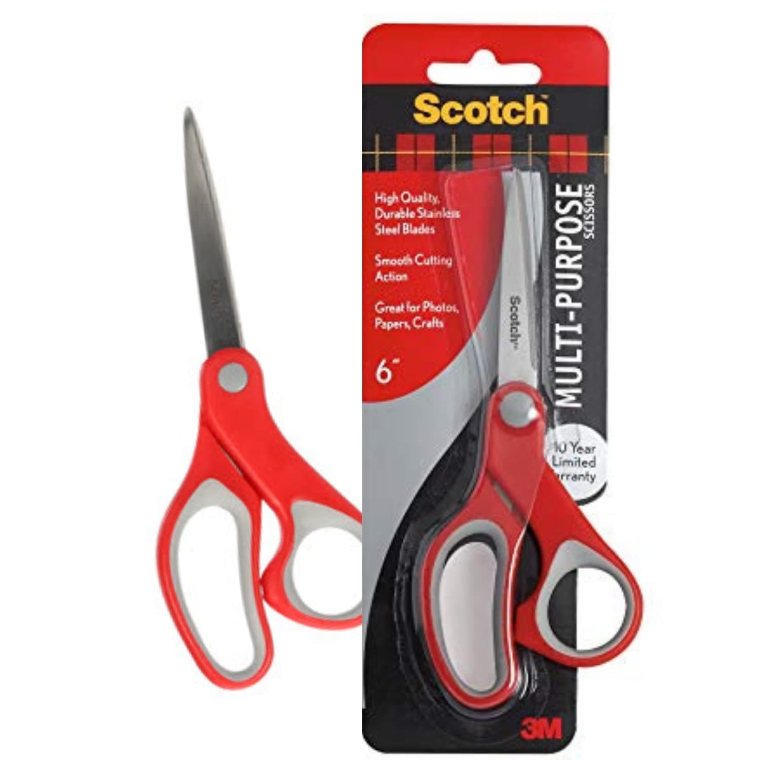 3M Scotch Stainless Steel Scissors | 6" Multipurpose | Comfort Grip Handle | Left and right hand | Kitchen, Paper, Crafts