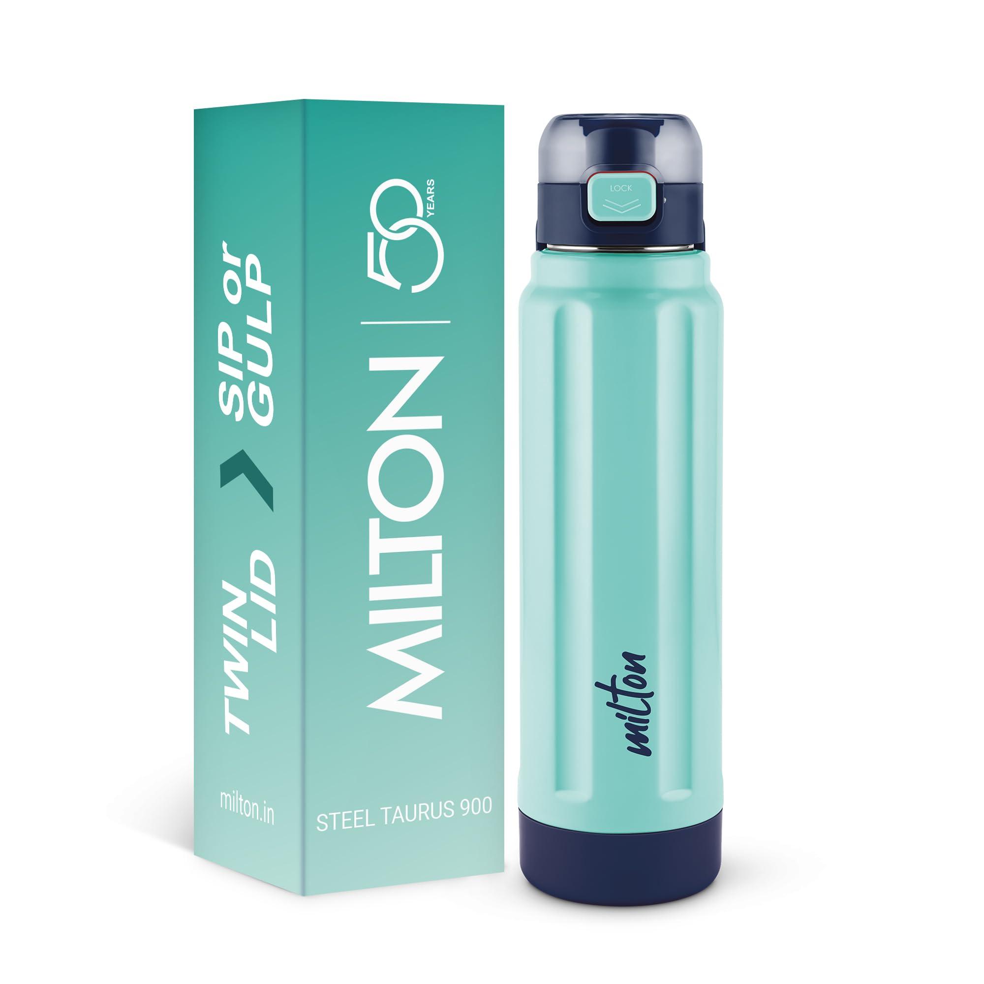 Milton Taurus 900 Steel Thermoware, Inner Stainless Steel, PU Insulated, Leak Proof Water Bottle for School Kids, Office, Gym, Easy to Carry Handle, 665 ml, Light Blue
