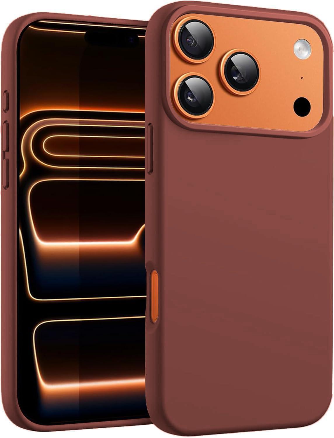 DIZORO Compatible with (iPhone 17 Pro Max Case)(2025), Liquid Silicone 3 Layers Full Covered Soft Gel Rubber Case,Shockproof Protective Cover with Anti-Scratch Microfiber Lining-Brown