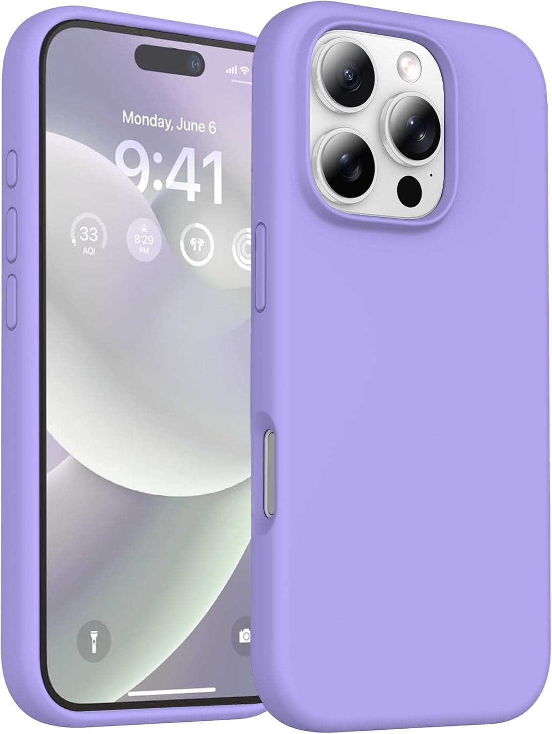 DIZORO Compatible for iPhone 15 Pro Max Case 6.7, Slim Liquid Silicone 3 Layers Full Covered Soft Gel Rubber Phone Silicone Case Protective Cover 6.7 Inch - Purple