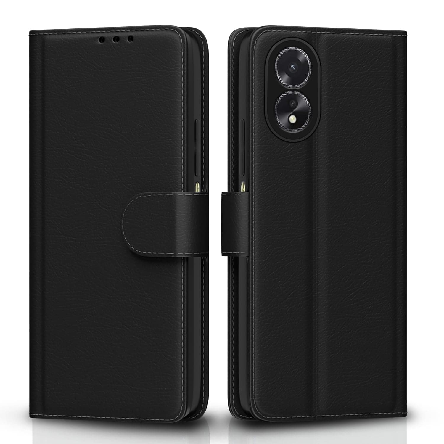 Pikkme Flip Cover for Oppo A38 4G / Oppo A18 4G | Leather Finish | Shockproof with Card Pockets & Wallet Stand | Ultimate Protection Case (Black)