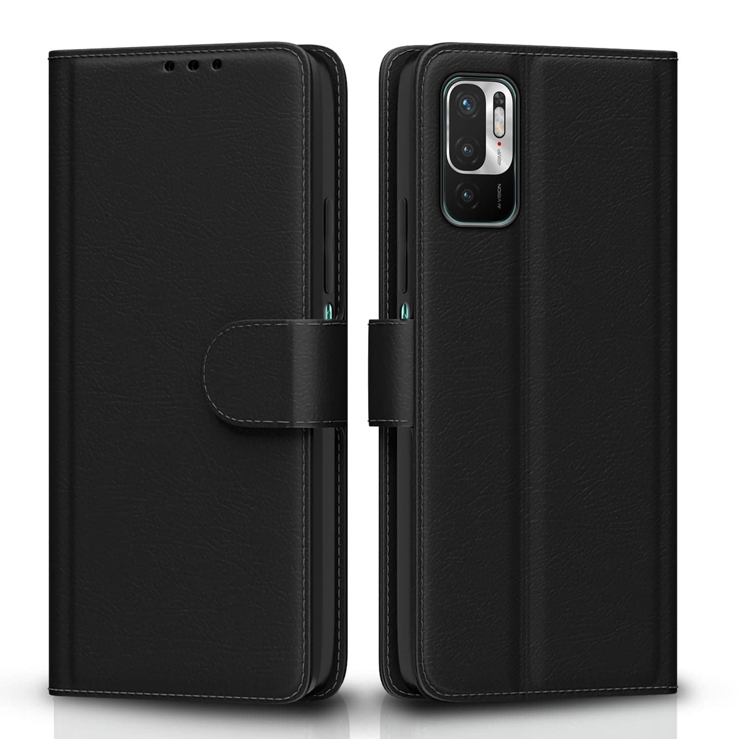 Pikkme Mi Redmi Note 10T 5G / Poco M3 Pro 5G Flip Case Leather Finish | Inside TPU with Card Pockets | Wallet Stand and Shock Proof | Magnetic Closing | Complete Protection Flip Cover (Black)