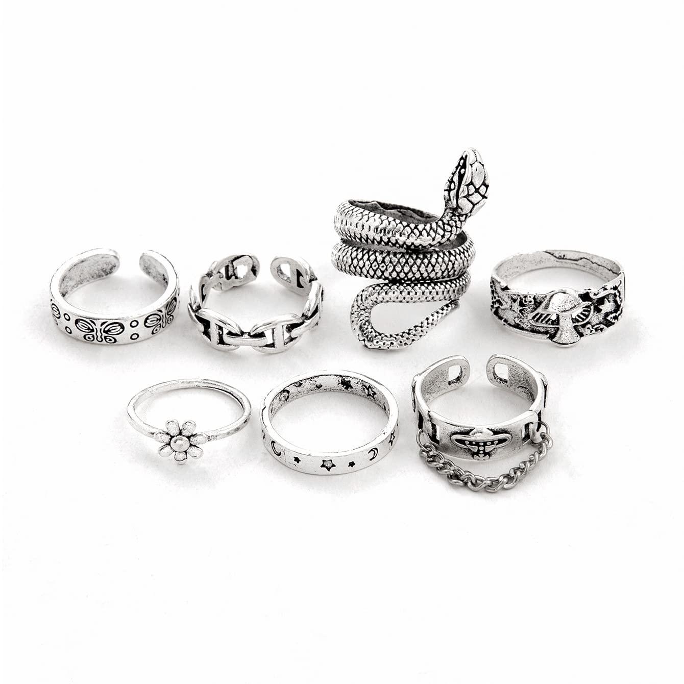 Shining Diva Fashion Latest Stylish Metal Boho Midi Finger Rings for Women and Girls - Set of 7 (14233r), Silver