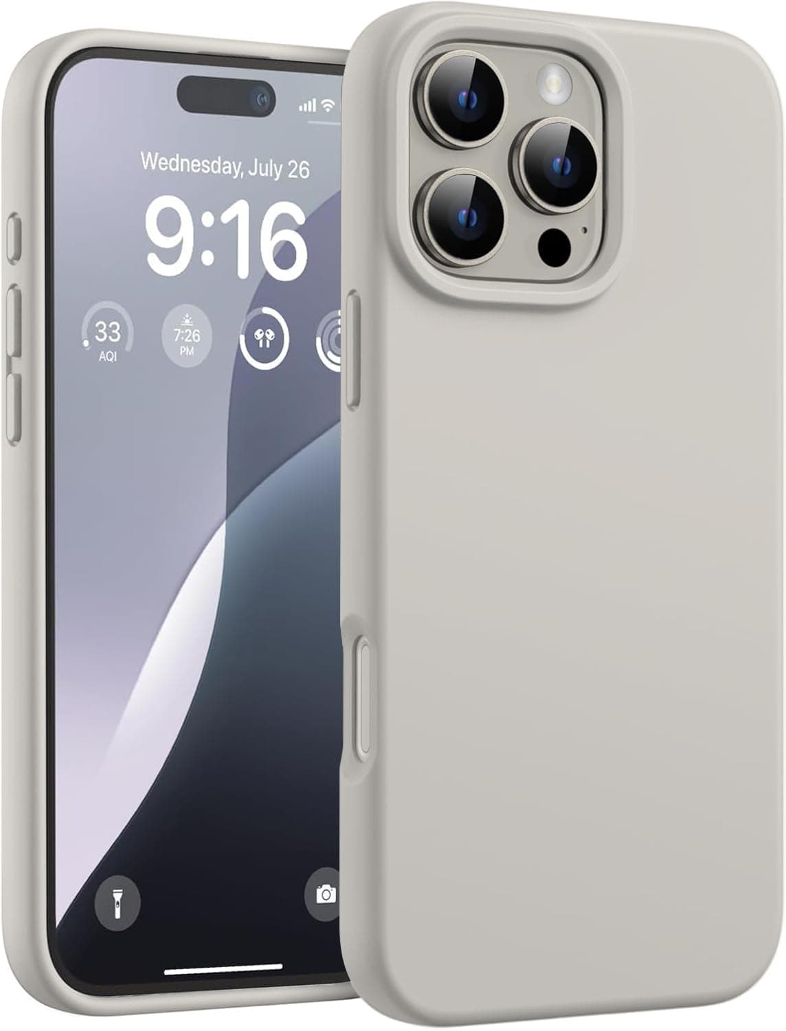 DIZORO Compatible for iPhone 16 Pro Case 6.3, Slim Liquid Silicone Case 3 Layers Full Covered Soft Gel Rubber Phone Case Protective Cover 6.3 Inch (Natural Titanium)