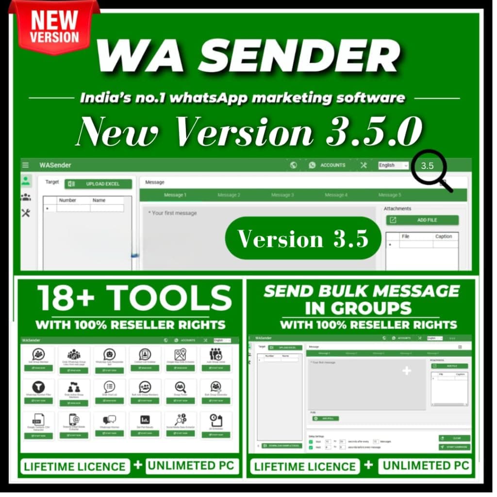 Wasender 4.0.7 |Bulk Marketing Software|Whatsapp Bulk Message Sender Software|whatsapp Bulk Sender|whatsapp Bulk Software|deliver by Only Email| 3 Months License |December 2025 Update| Demo +919811920503