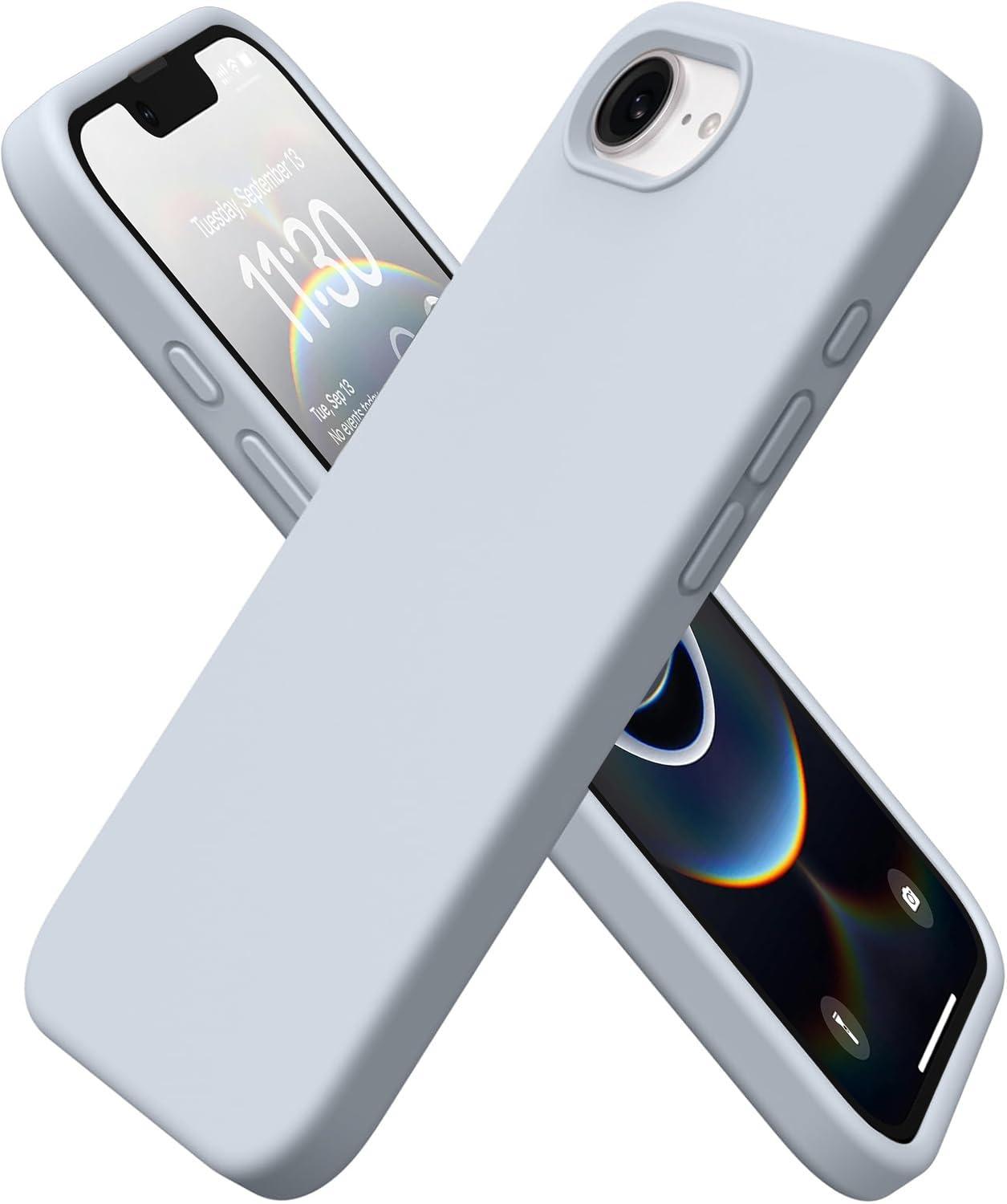 DIZORO Compatible with iPhone 17e / iPhone 16e Case 6.1" Liquid Silicone 3 Layers Full Covered Soft Gel Rubber Phone Case,Shockproof Protective Cover with Anti-Scratch Microfiber Lining-Mist Blue