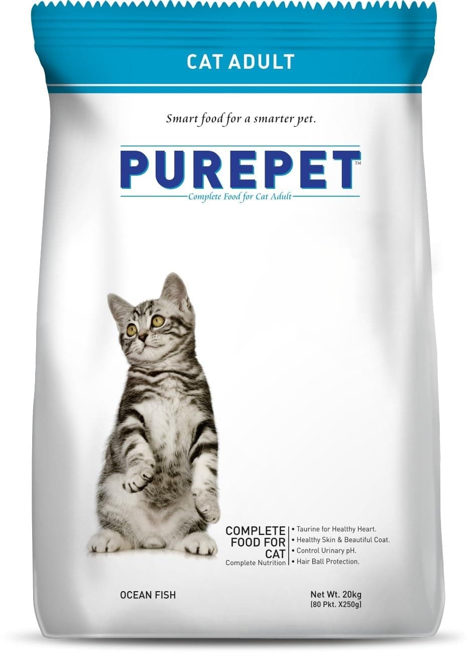 Purepet Adult Dry Cat Food 20kg | Ocean Fish Flavour | Prebiotics and Probiotics Improve the Digestive System | Taurine for Healthy Heart | Control Urinary Ph | Hair Ball Protection