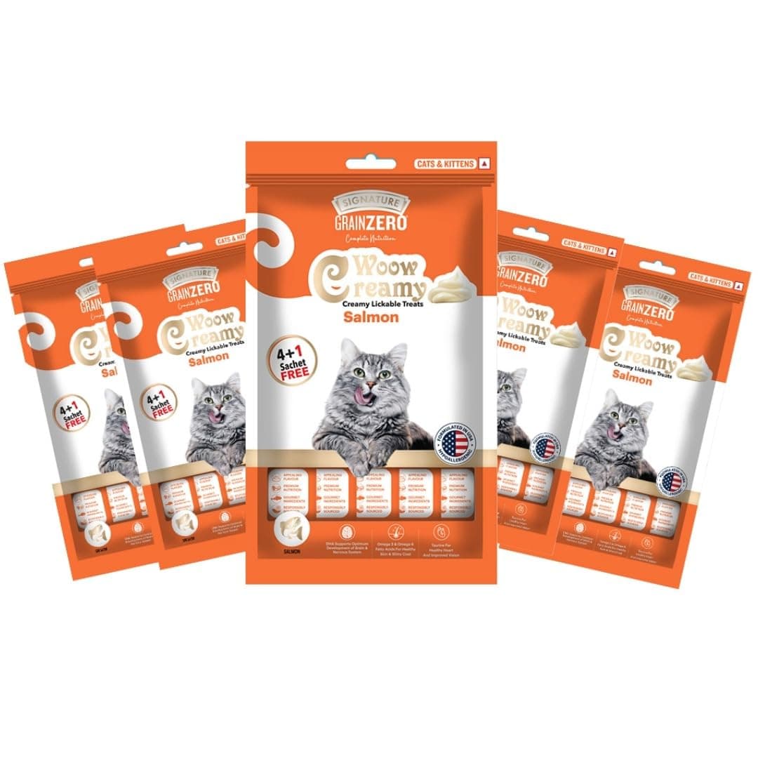Grain Zero Creamy Lickable Cat Treats Salmon, 360 Gm - 20 Sachet + 4 Free | Rich in Protein, Promotes Hydration, No Artificial Preservatives | Best for Training and Bonding |