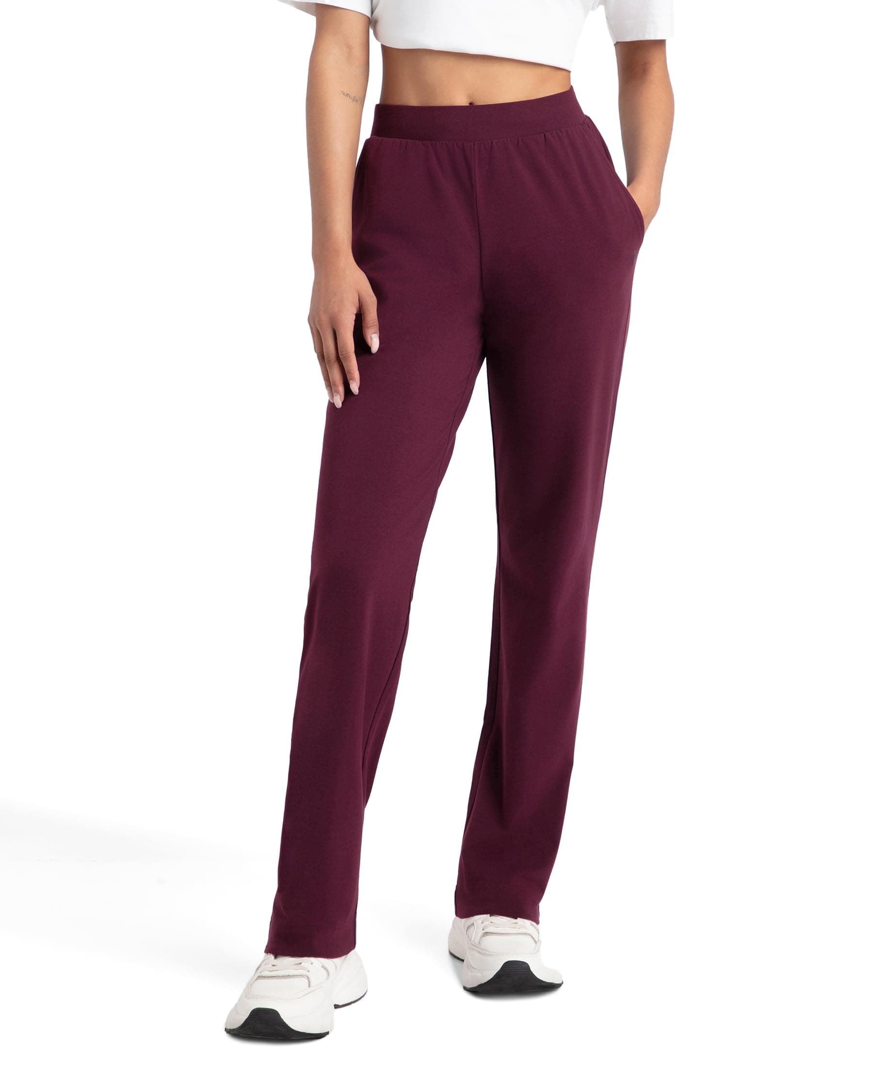 Jockey 1302 Women's Super Combed Cotton Elastane Stretch Relaxed Fit Trackpants with Side Pockets_Wine Tasting_M