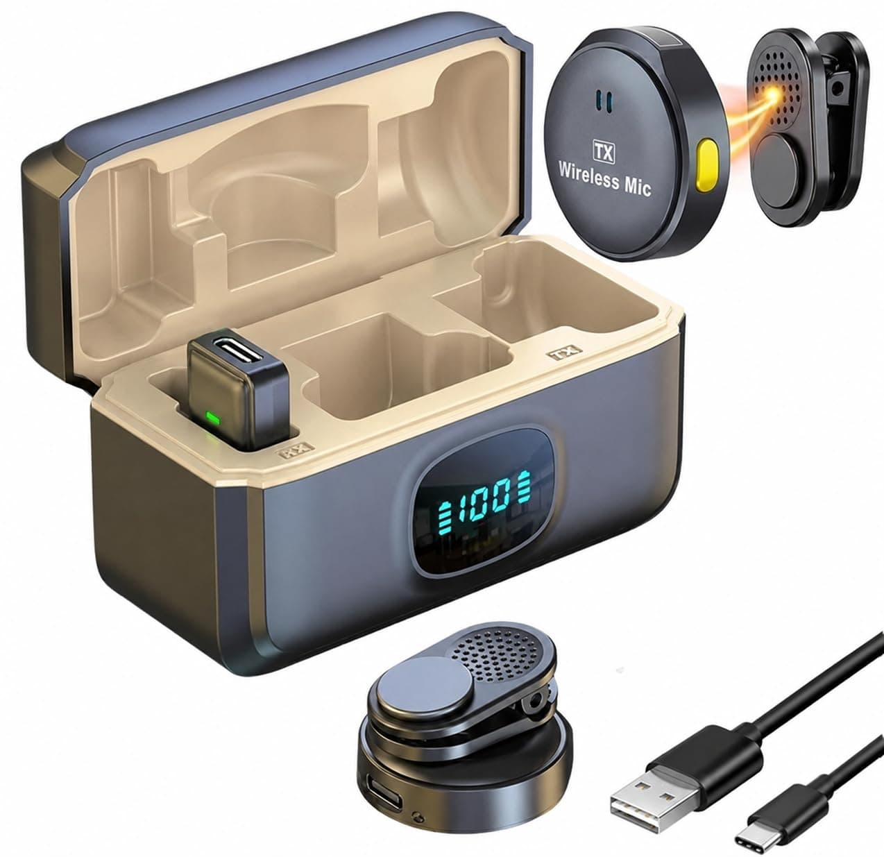Eyetech Dual Wireless Lavalier Microphone for Android & iPhone | Noise Cancellation | Plug & Play | Mini Clip Mic for Video Recording | Vlogging & Live Streaming with Charging Case (EQ08)