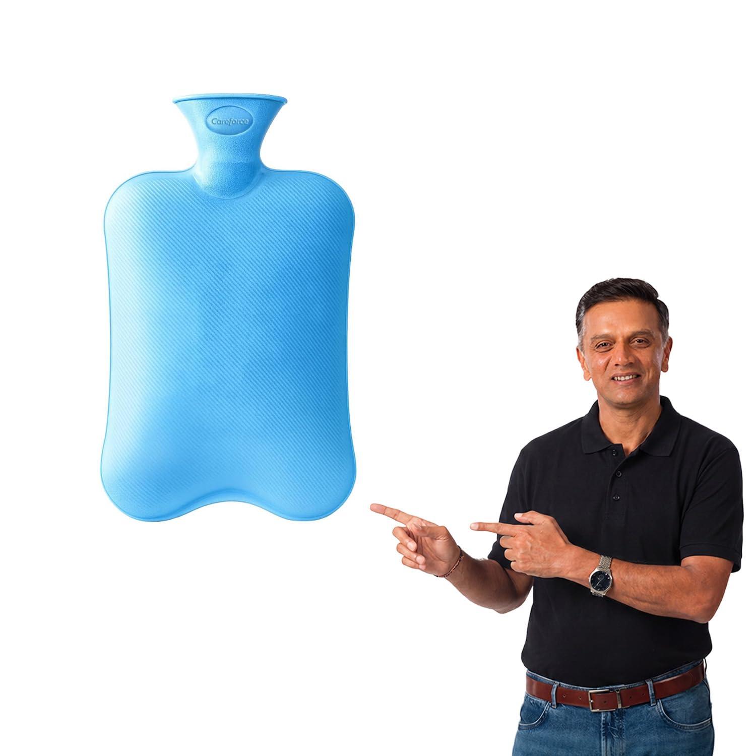 Careforce Hot Water Bag for Pain Relief (2 ltr) hotpack Heating Pad for Periods Cramps, Muscle Aches Heat Pack for Back, Neck, Shoulder and Body Relief Rubber hotbag - PVC Blue - Pack of 1