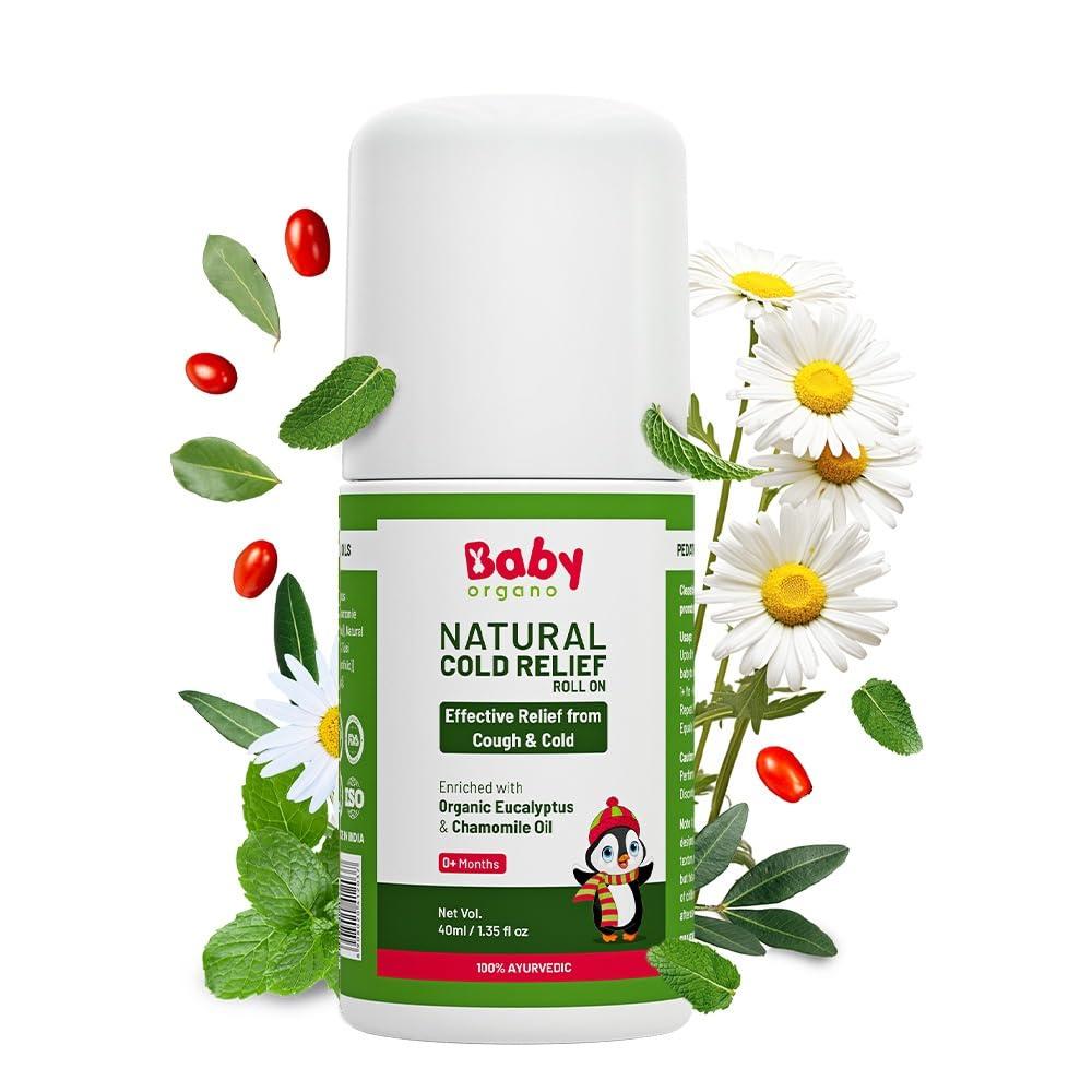 BabyOrgano Ayurvedic Cold Relief Roll On for Babies 0+ Months | With Eucalyptus, Tulsi & Lavender | Soothes Blocked Nose, Cough & Congestion | Camphor-Free | Pediatrician Tested, AYUSH Approved | 40ml (Pack of 1)