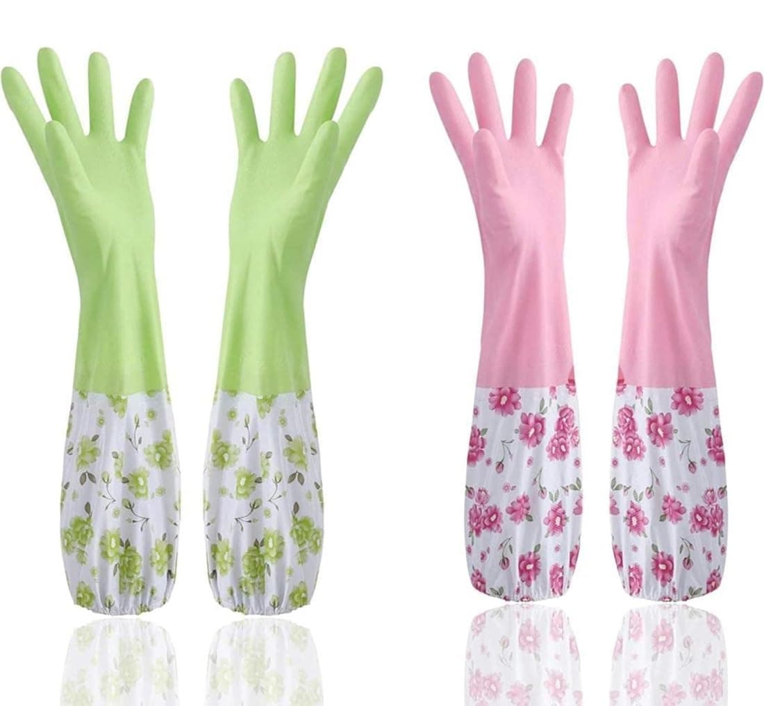 Eopzo Reusable Waterproof Household Latex Hand Gloves for Kitchen Dish Washing Laundry Cleaning Gardening and Sanitation, pack of 2