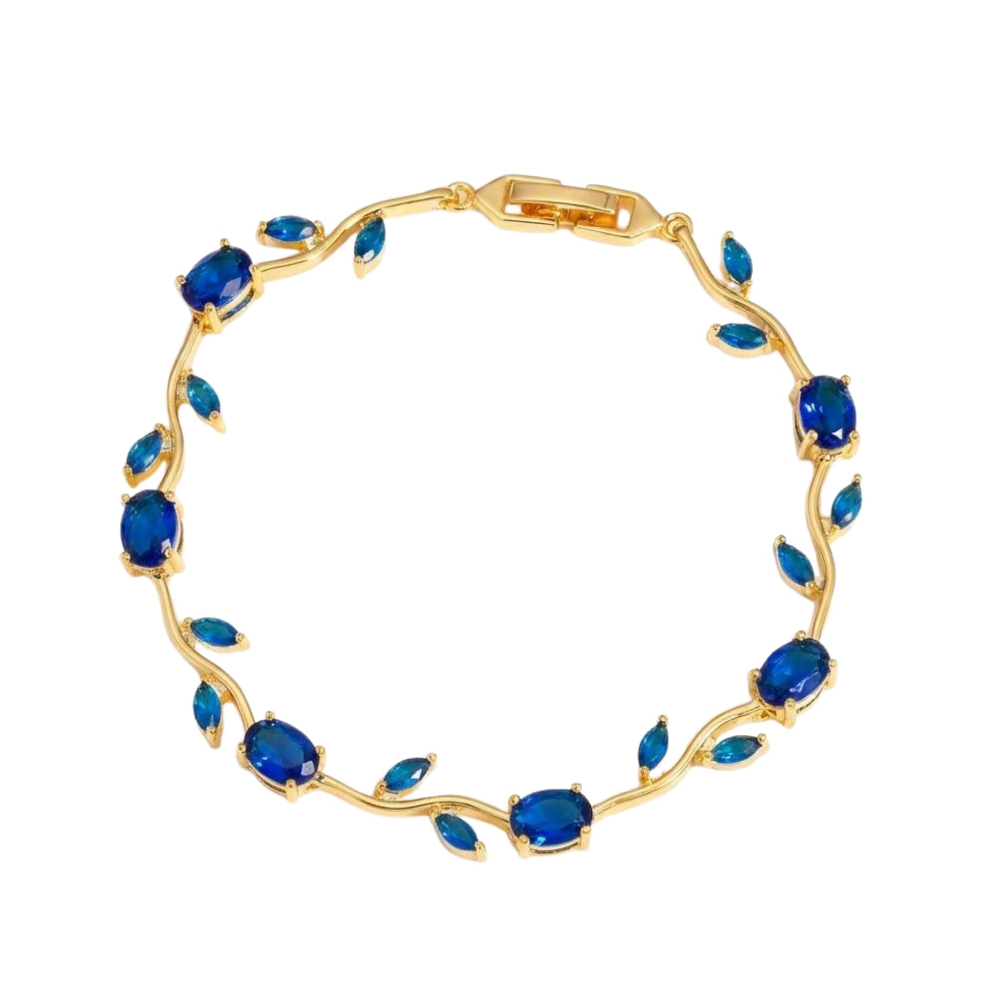 SALVE Coquette Golden Tulip Bracelet for Women Stylish | Anti Tarnish Jewellery for Women, Hand Wristlet for Girls | Aesthetic Accessories for Girls, Valentine’s Gift for Girlfriend (Blue - Gold)