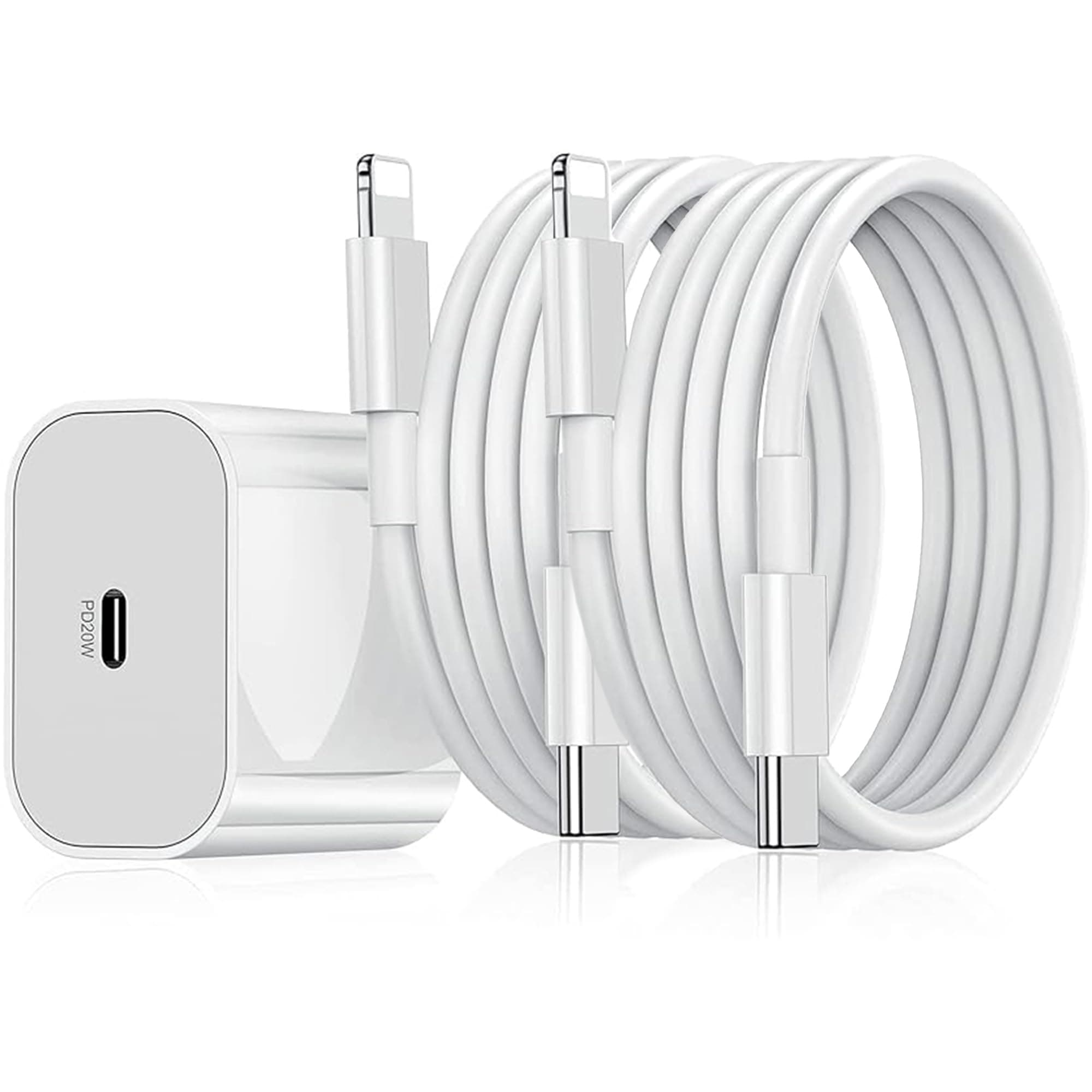 DR VAKU® 20W Fast Charger Adapter Compatible with iPhone 14/14 Plus/14 Pro/14 Pro Max, 13/12/11 Series, iPad with 1 Meter Type C to L Data Cable PD 2.0 (1 Adapter + 2 Cable)