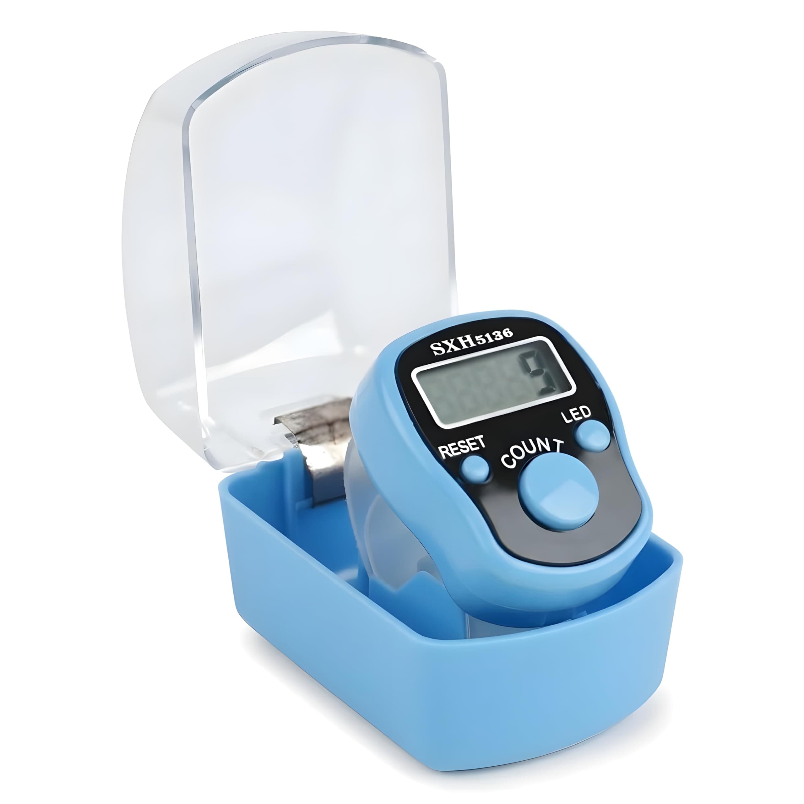 Digital Finger Ring Tally Counter, LCD Display with LED, Reset & Count Button (Pack of 1-Multicolour) (Sky Blue)