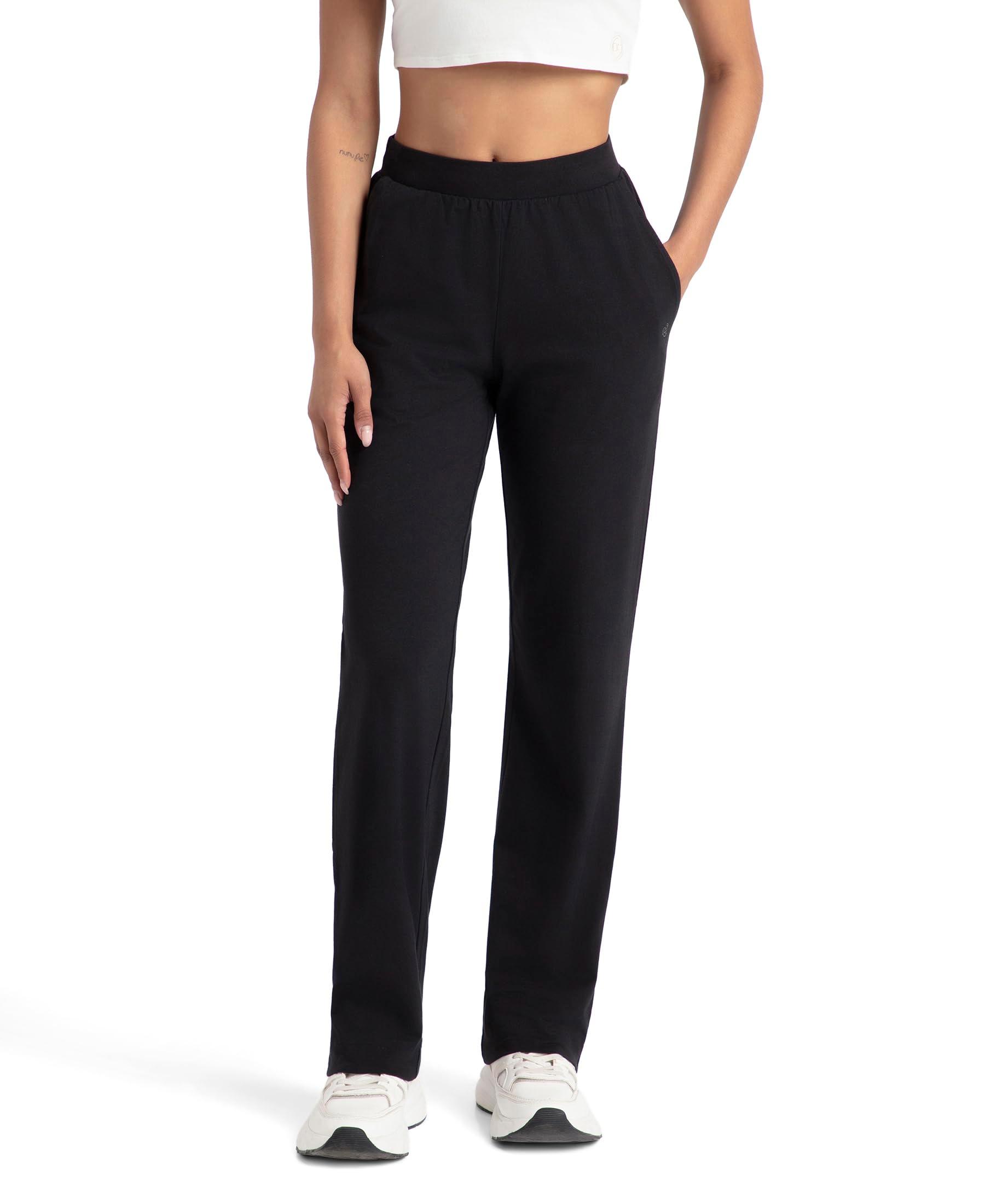 Jockey 1302 Women's Super Combed Cotton Elastane Stretch Relaxed Fit Trackpants with Side Pockets_Black_XL
