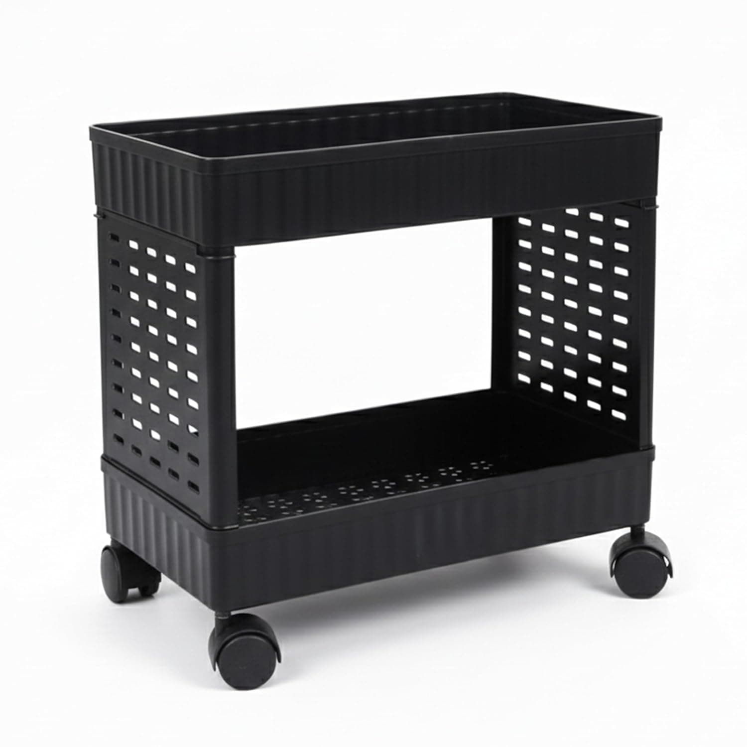 OLMARTT KITCHENWARE 2-Tier Rolling Storage Cart with Wheels | Multipurpose Plastic Organizer Trolley for Kitchen, Bathroom, Office & Home |Black (1 Pcs, 2 Layer)