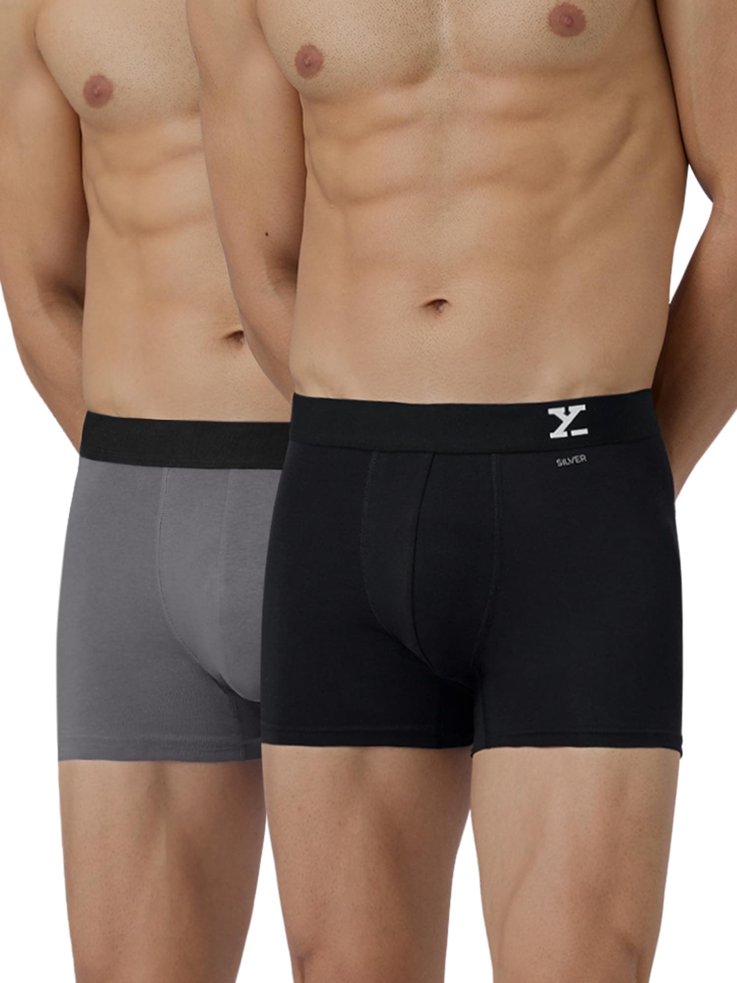 XYXX Men's Cotton Classic Regular Solid Trunks (Pack of 2) (XYTRNK_R36_2_Black + Frost Grey_M)