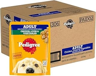Pedigree Adult Wet Dog Food, Grilled Liver Chunks Flavour in Gravy with Vegetables, 70 g (Pack of 30), Complete & Balanced Nutrition for Adult Dogs