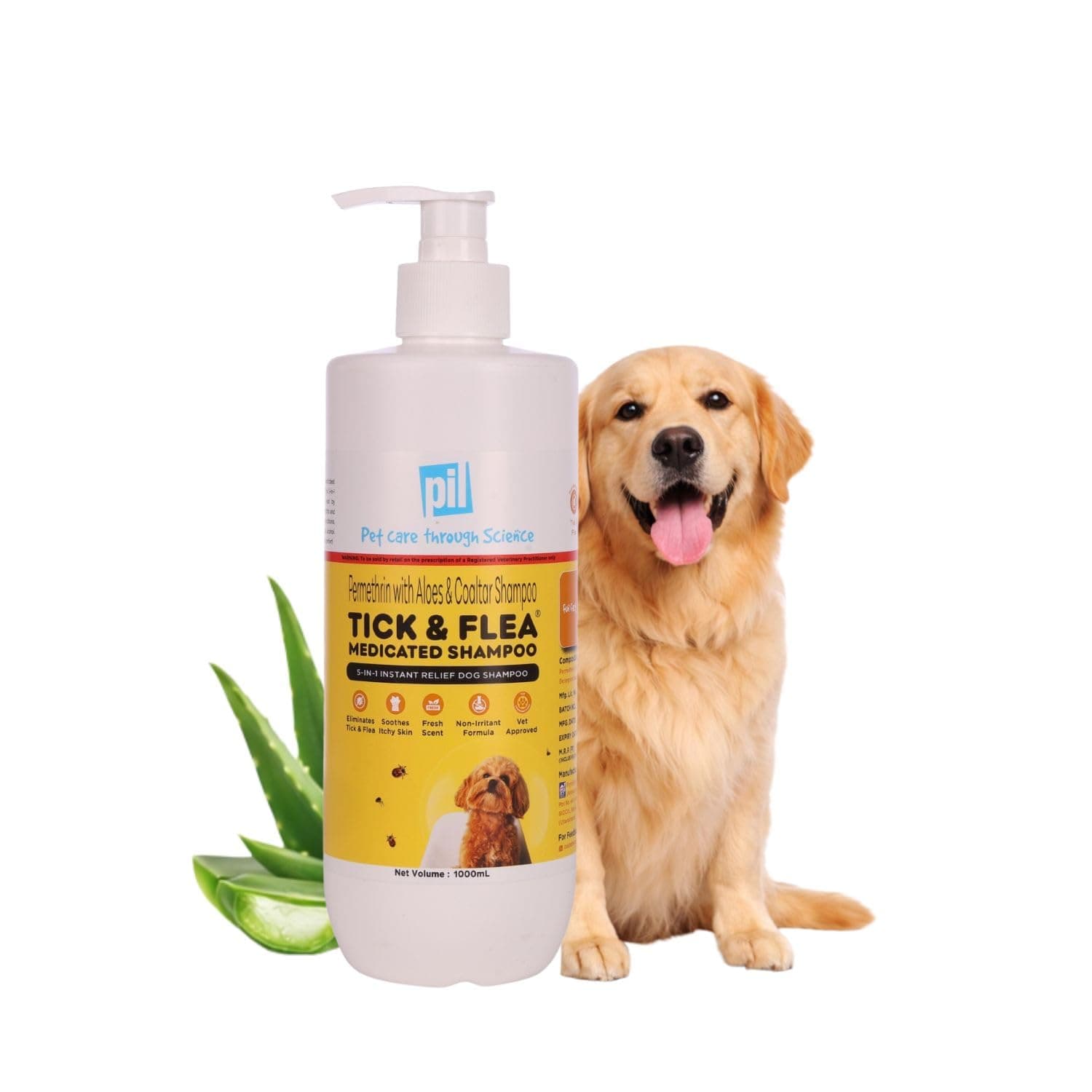 Pil Tick & Flea Dog Shampoo 1000ml | Ditch to Itch Dog Shampoo for Pomeranian, Puppy, Rottweiler Adult, German Shepherd, Labrador and Golden Retriever | Medicated Pet Shampoo for Dogs