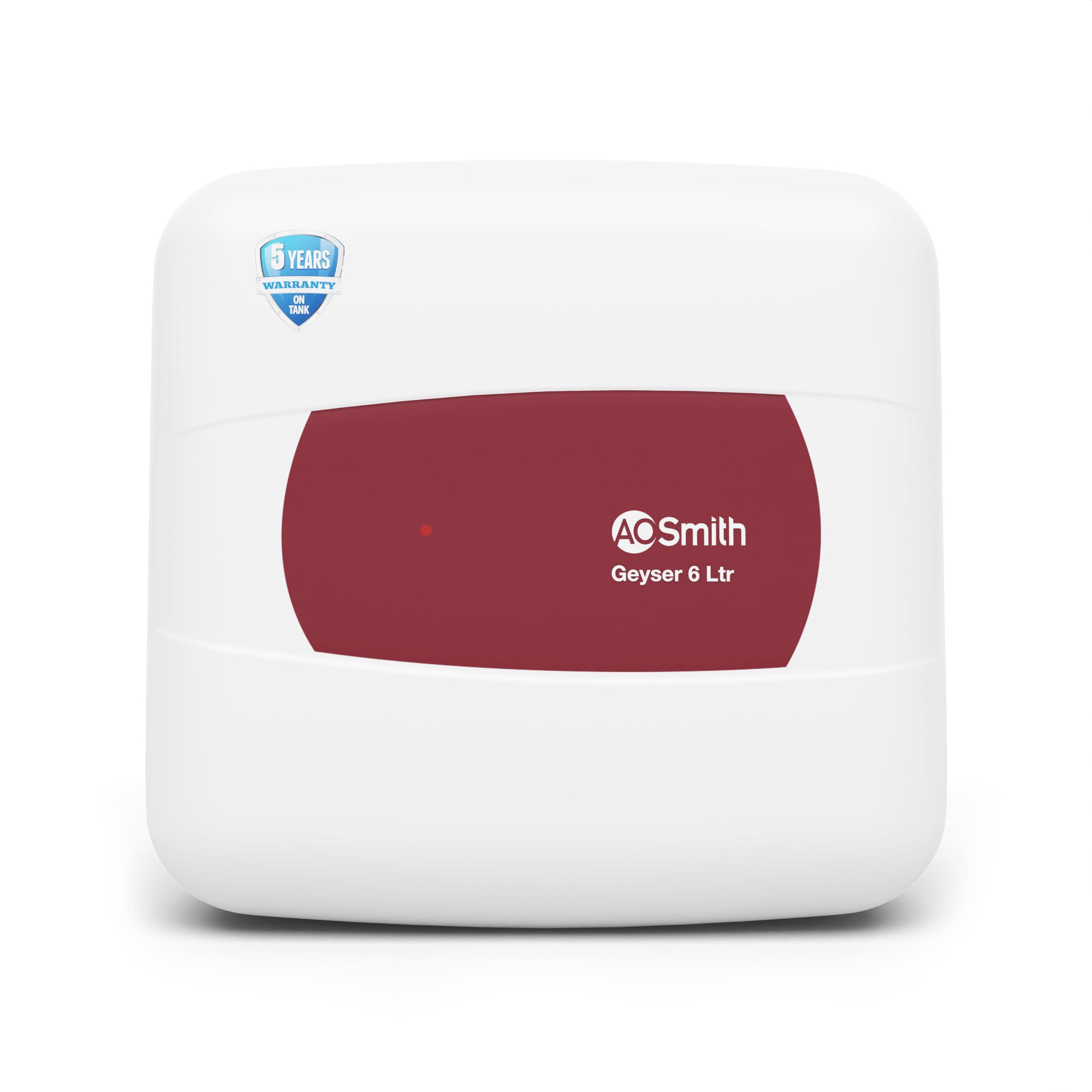 AO Smith Geyser 6 Litre 4 Star Rating (BEE) | Powerful 2KW Heating | Storage Water Heater With 2X Corrosion Resistant Blue Diamond Glass Tank | Warranty: 5 Yr Tank, 2 Yr Comprehensive | HSE-SHS-06