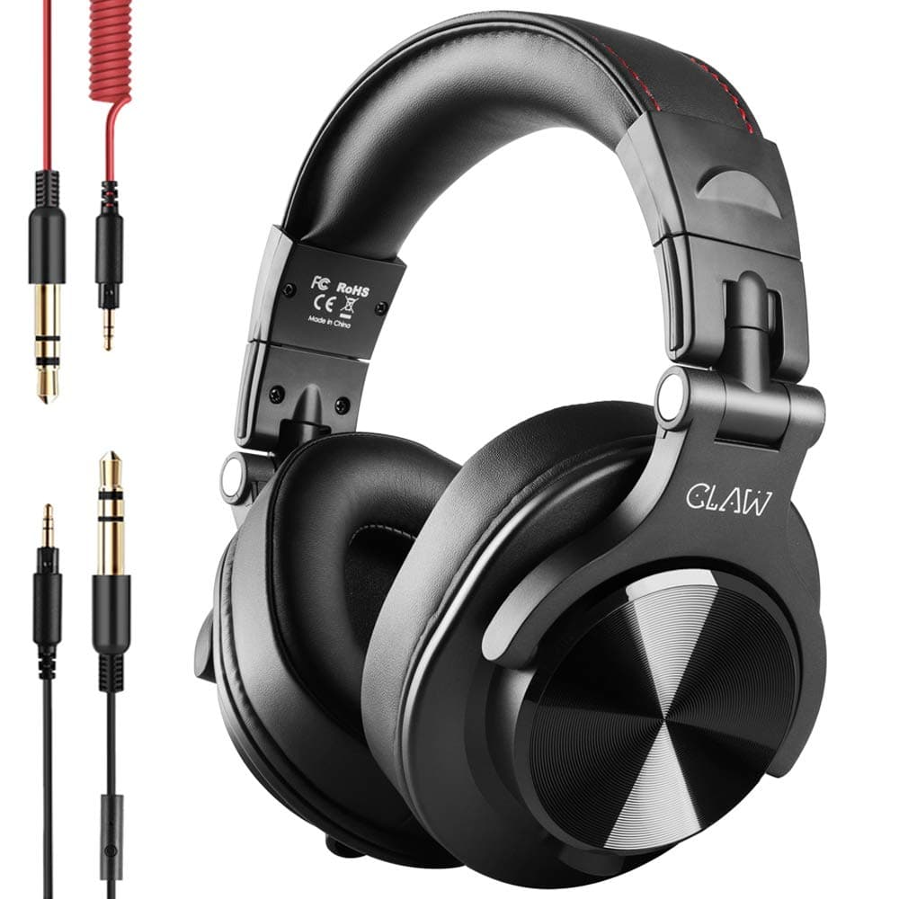 CLAW SM50 Professional Studio Monitoring DJ Wired Over Ear Headphones with 2 Detachable Cables (2.8m Coiled Cable & 1.2m Straight Cable with Mic and in-line Controls) (SM50 Black)