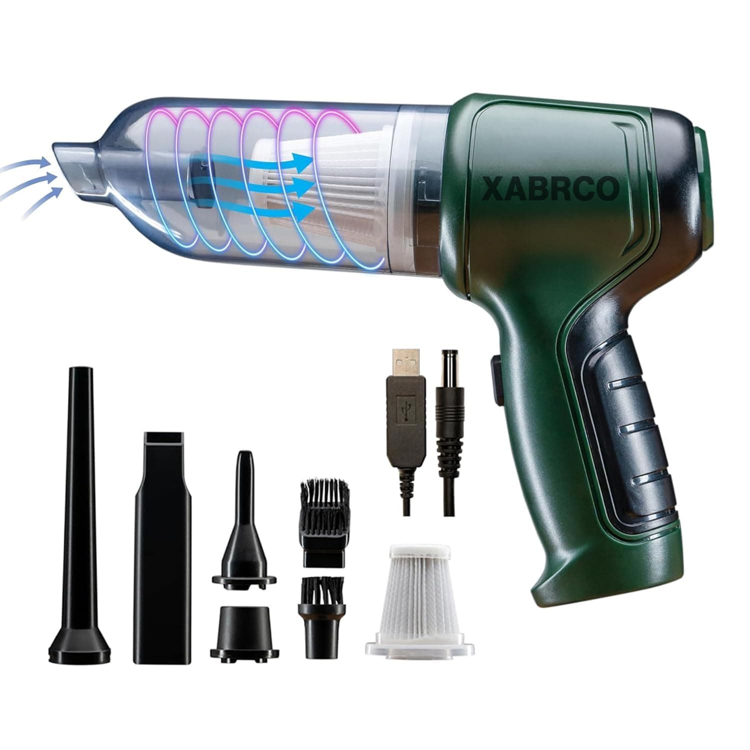 DDN_R_ XABRCO Car Vacuum Cleaner 3 in 1 with 4 Attachments & Blower | Cordless Vacuum Cleaner for Car Home/Office/Keyboard/Travel/Sofa/Office (Green)