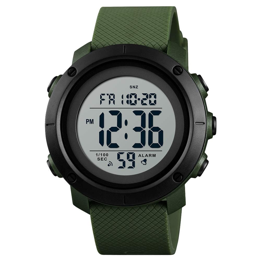 SKMEI Multi-Functional Sports Watch for Men Digital Display White Dial ABS::Stainless Steel Men's PU Army Green Color Stylish Band, Water-Resistant & Scratch-Resistant-1426