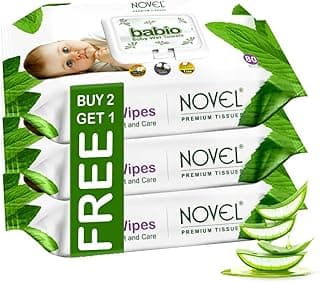 Novel Baby Wet Wipes 80 Wipes x Pack of 3 (240 Wipes) | Aloe Vera, Chamomile, Jojaba Oil, Vitamin E Enriched | pH Balanced, Alcohol, Hypoallergenic & Paraben-Free | Extra Thick & Moist wet | Anti Rash Soft Gentle Baby Wipes with Lid